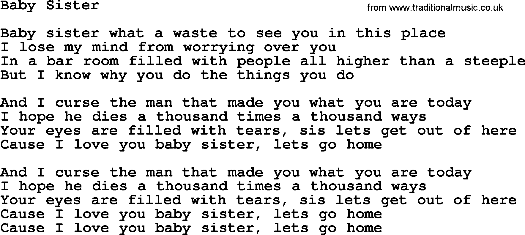 Dolly Parton song Baby Sister.txt lyrics