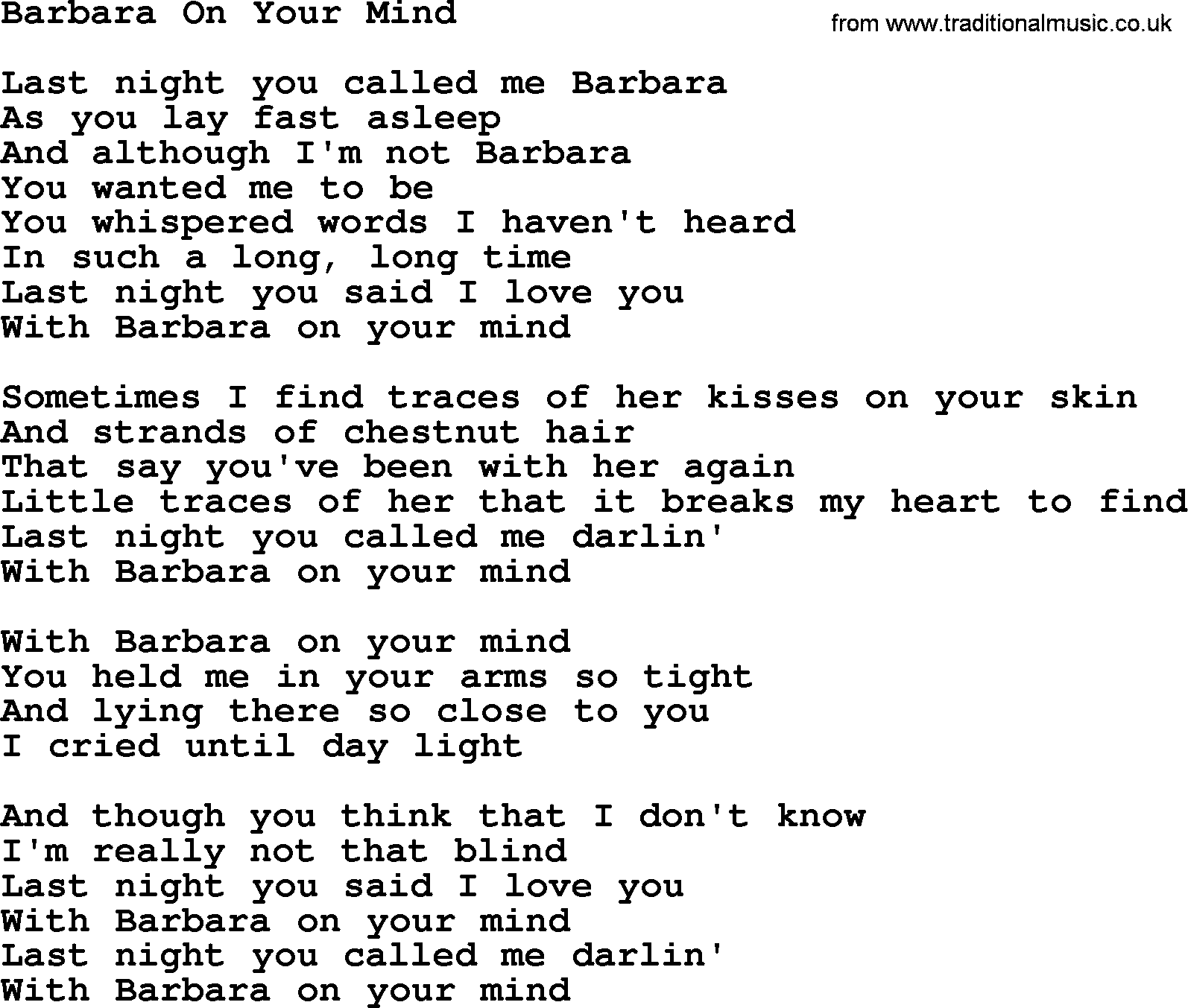 Dolly Parton song Barbara On Your Mind.txt lyrics