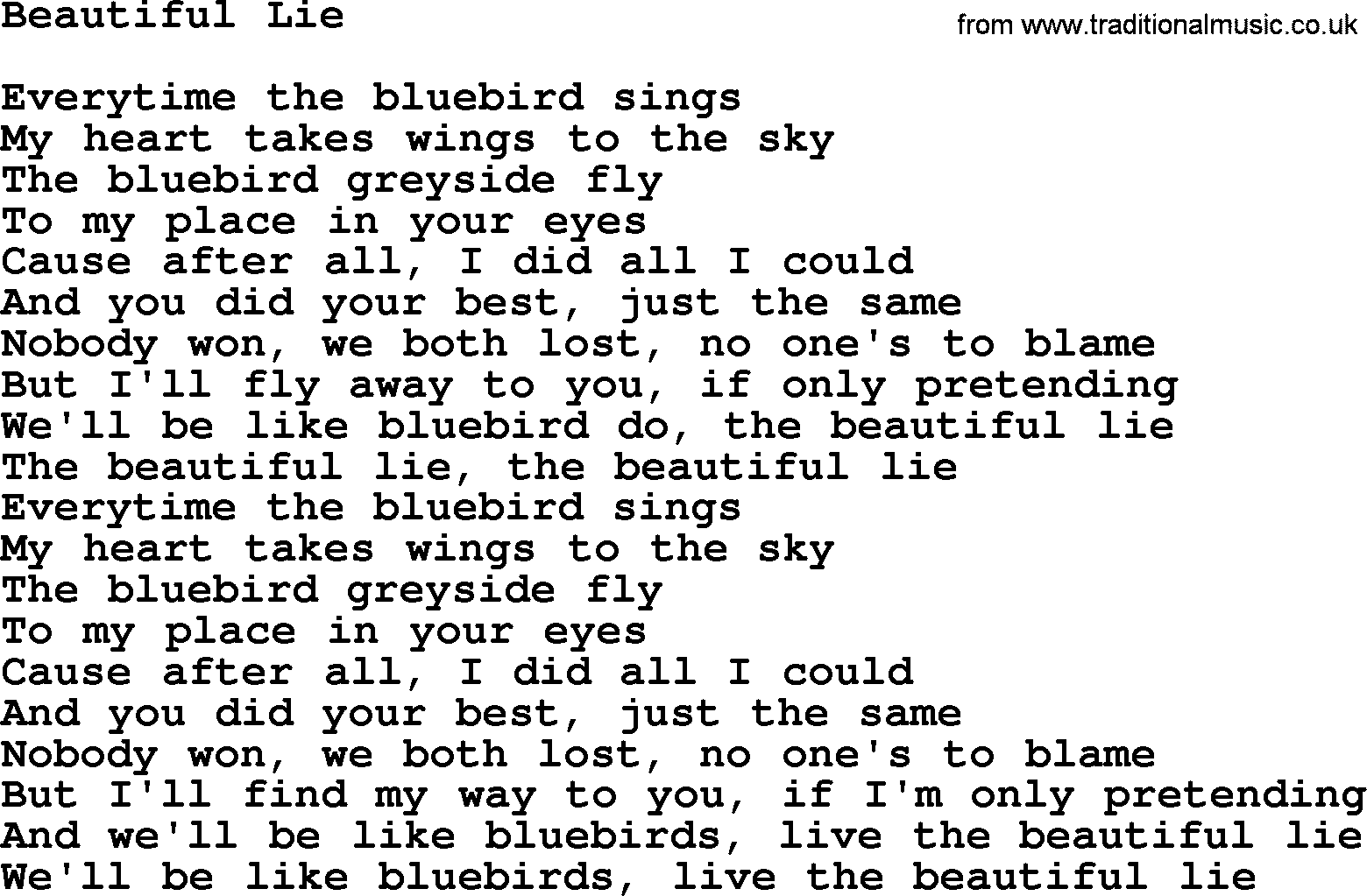Dolly Parton song Beautiful Lie.txt lyrics
