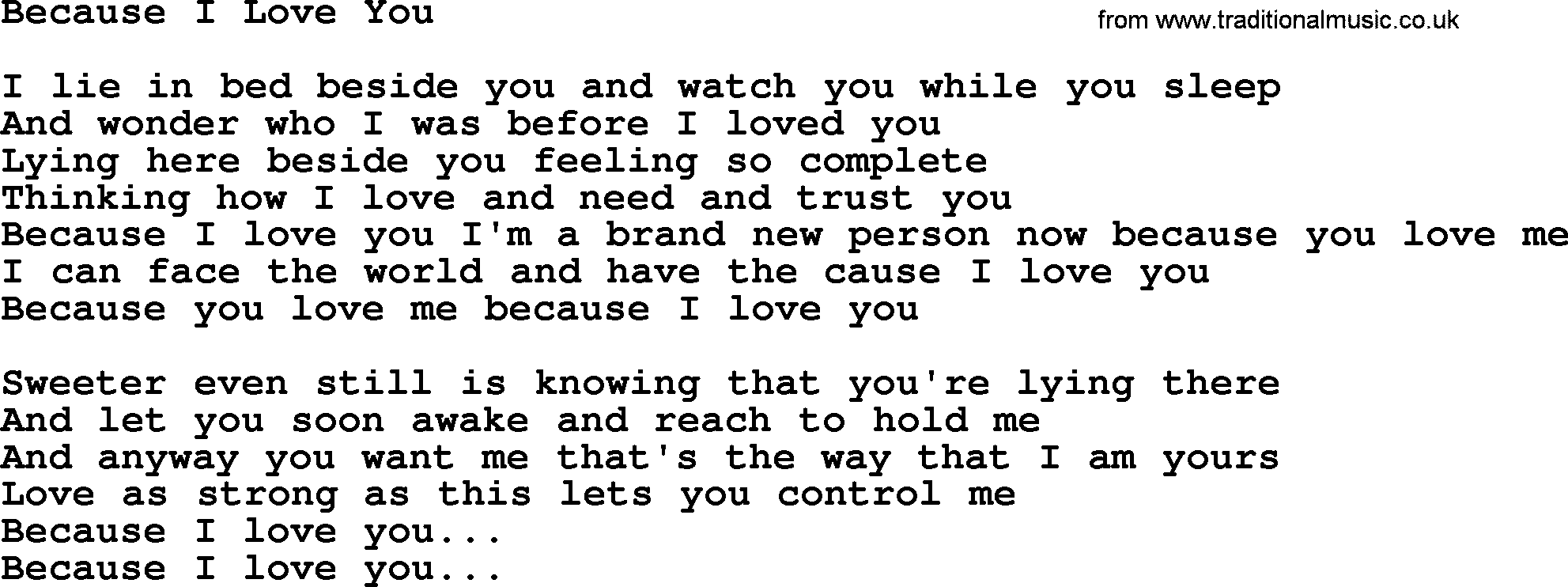 Dolly Parton song Because I Love You.txt lyrics