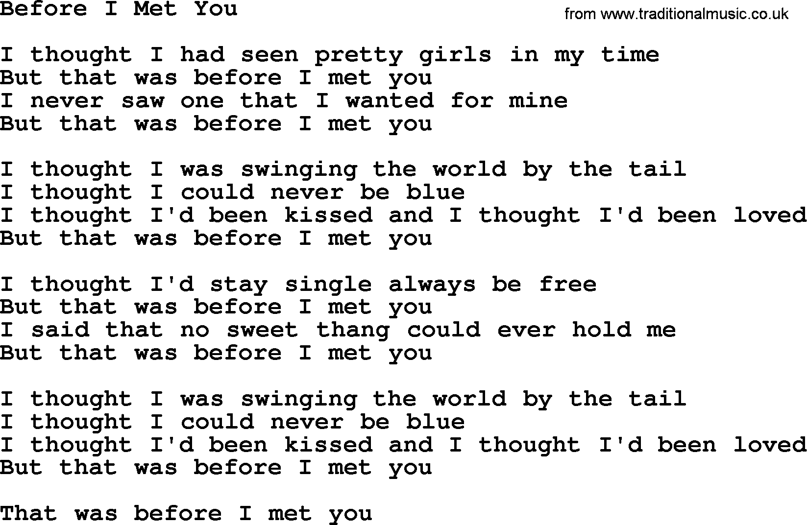 Dolly Parton song Before I Met You.txt lyrics