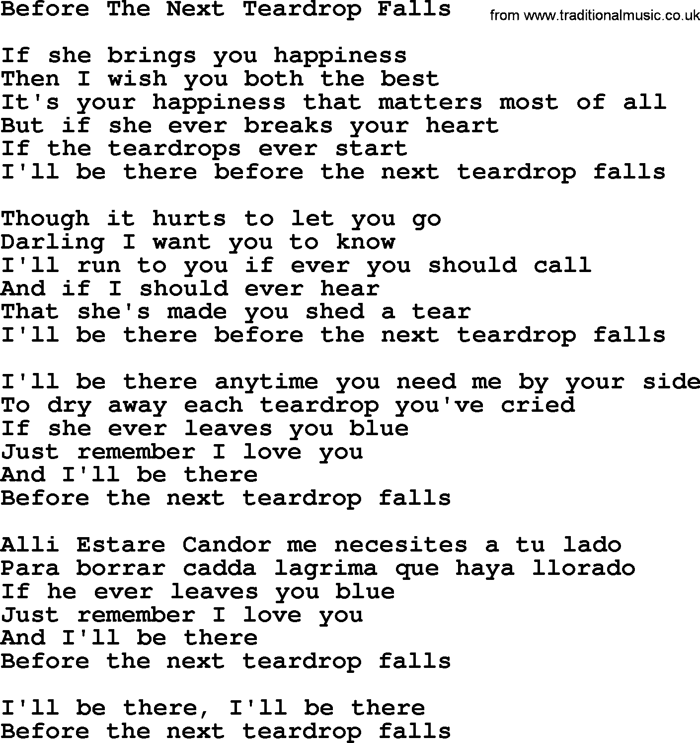 Dolly Parton song Before The Next Teardrop Falls.txt lyrics