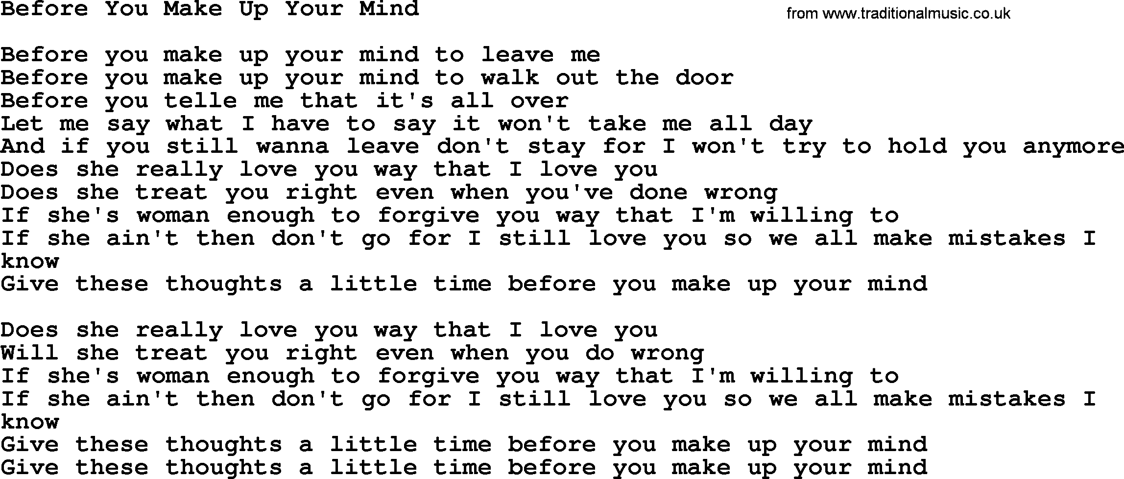 Dolly Parton song Before You Make Up Your Mind.txt lyrics