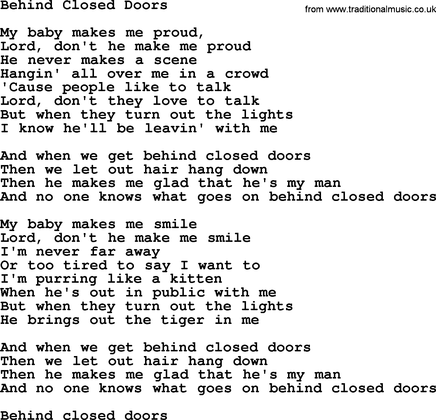 Dolly Parton song Behind Closed Doors.txt lyrics
