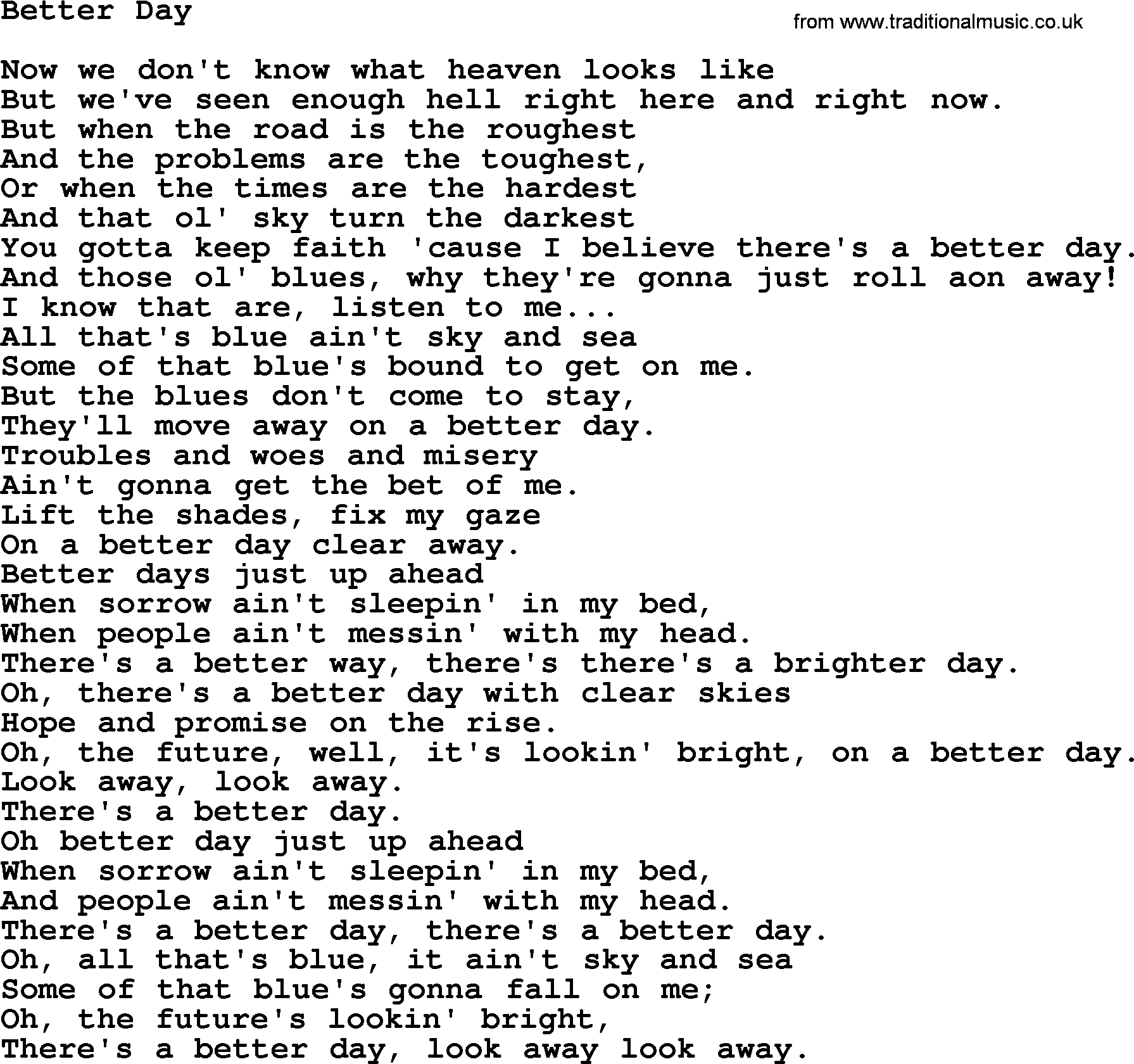 Dolly Parton song Better Day.txt lyrics