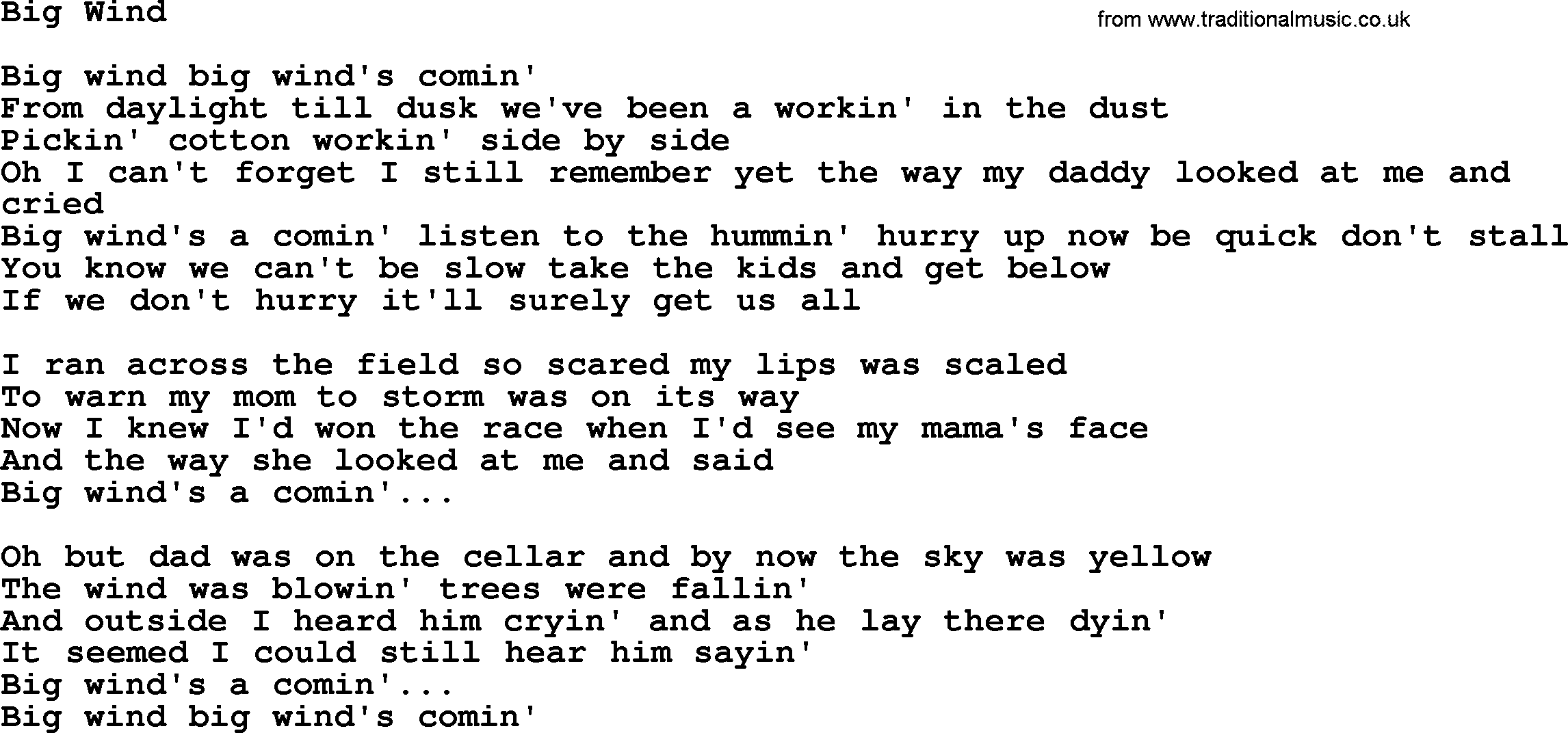 Dolly Parton song Big Wind.txt lyrics