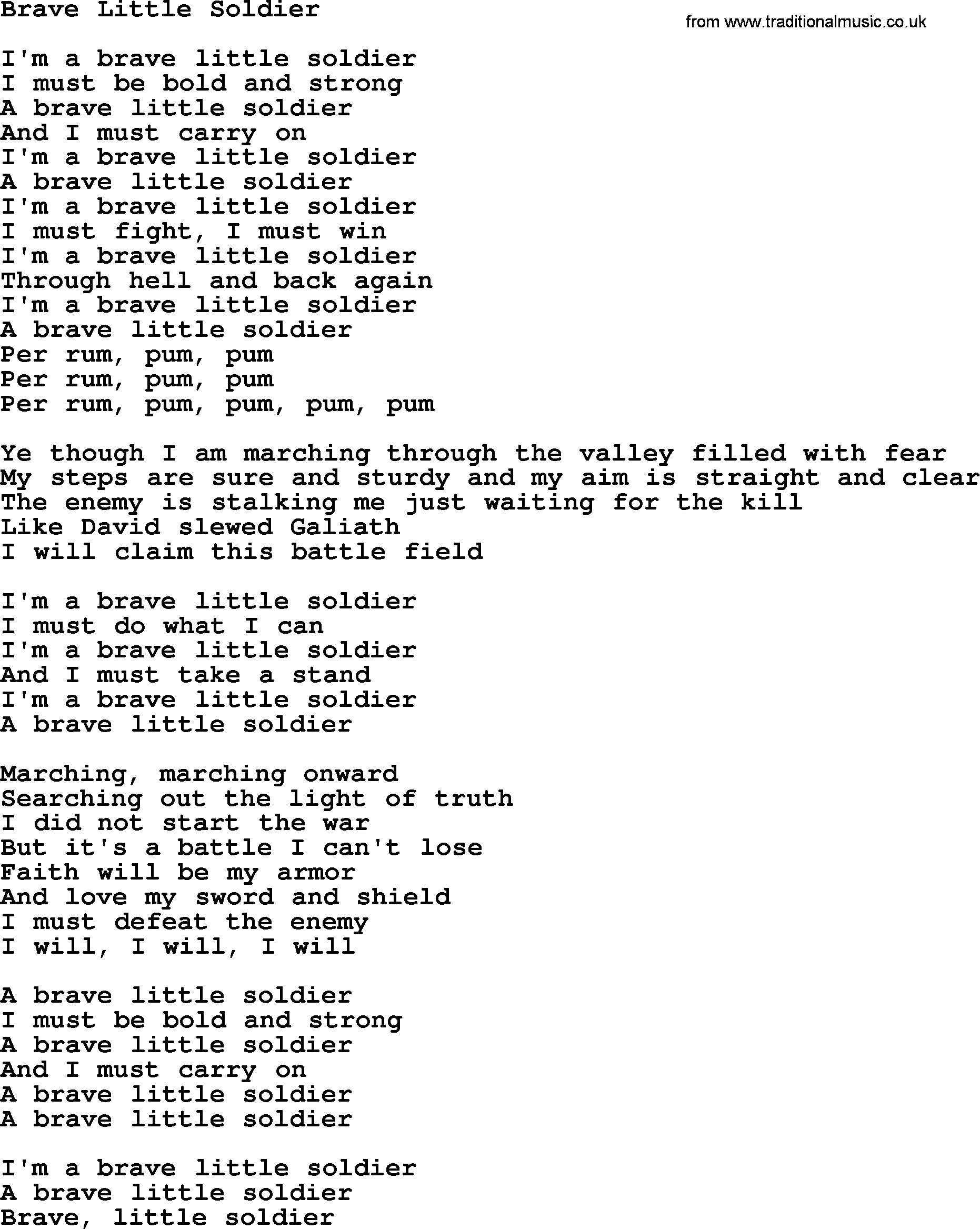 Dolly Parton song Brave Little Soldier.txt lyrics