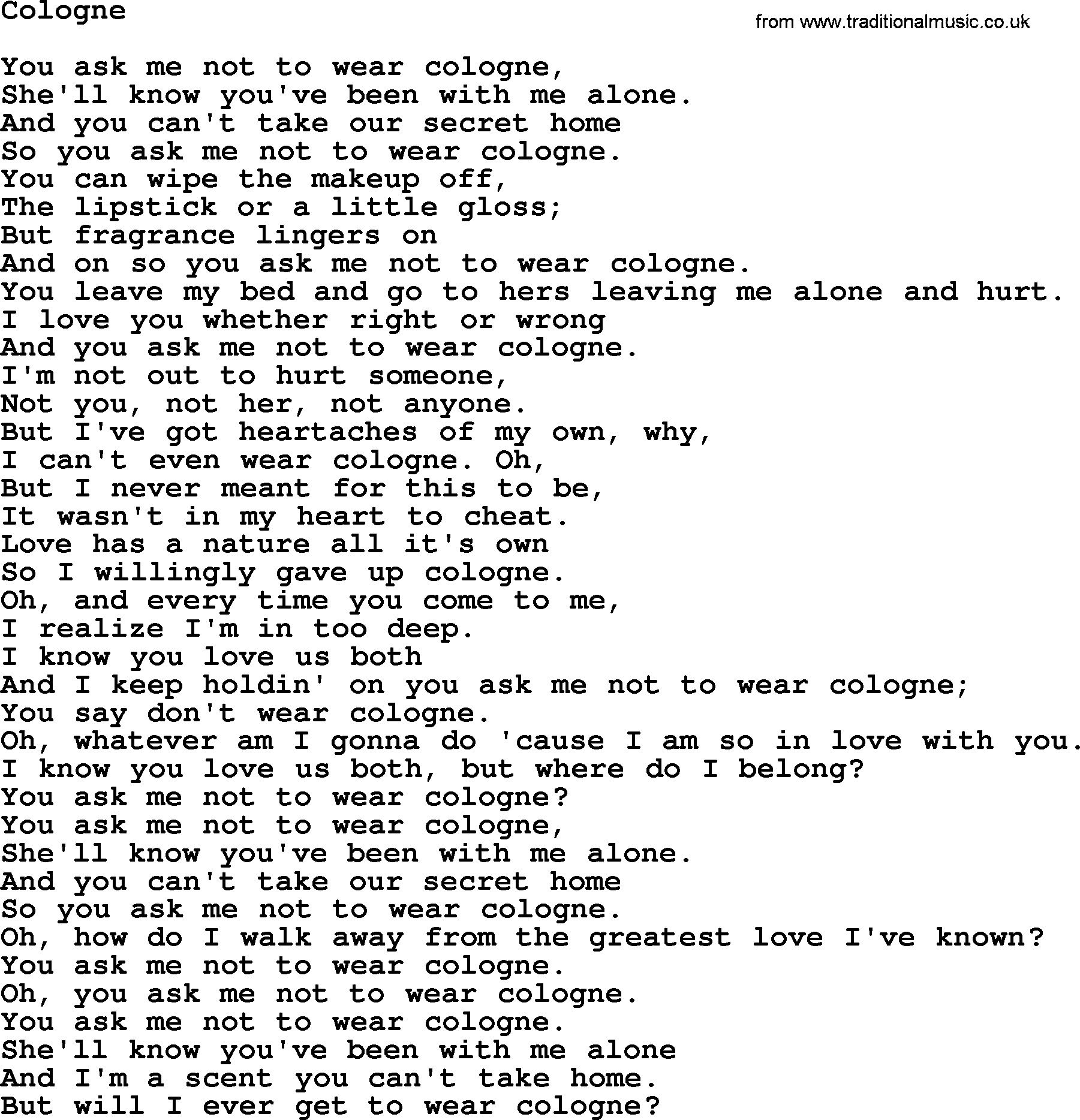 Dolly Parton song Cologne.txt lyrics
