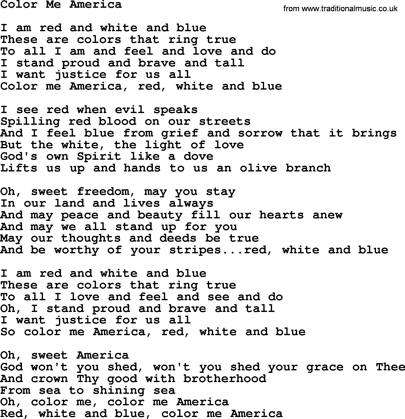 Dolly Parton song Color Me America.txt lyrics