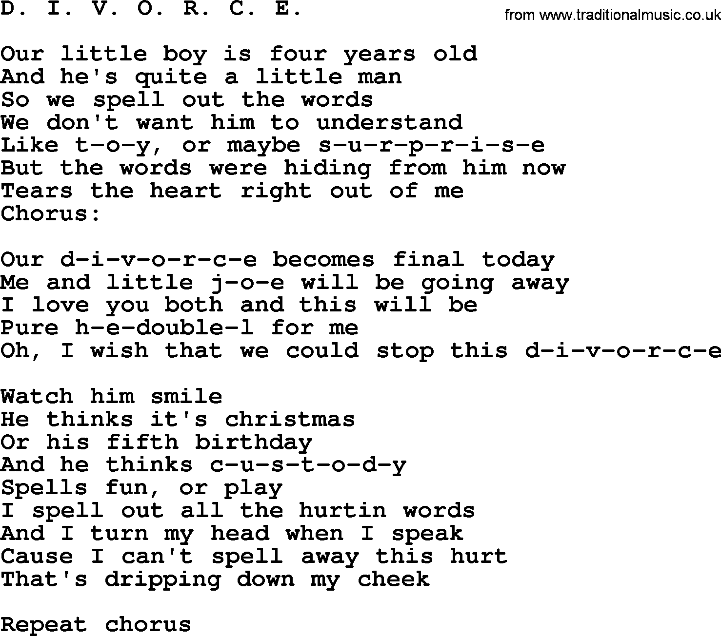 Dolly Parton song D. I. V. O. R. C. E..txt lyrics