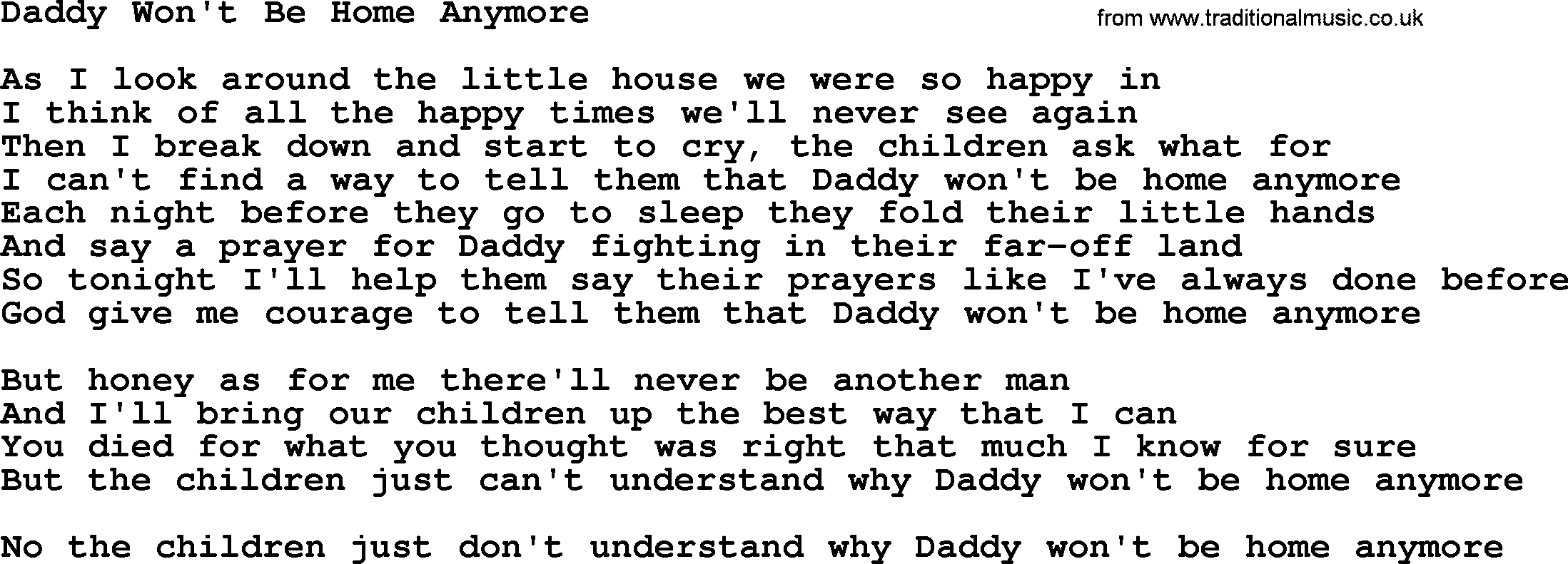 Dolly Parton song Daddy Won't Be Home Anymore.txt lyrics