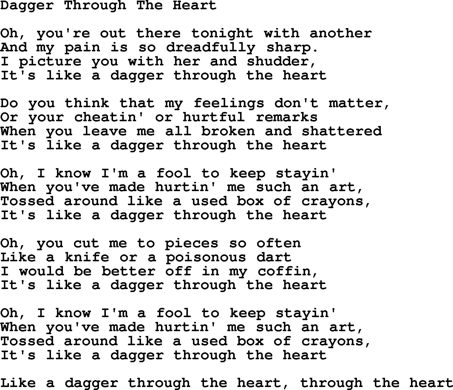 Dolly Parton song Dagger Through The Heart.txt lyrics