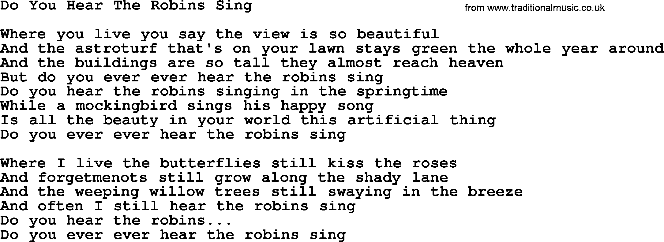 Dolly Parton song Do You Hear The Robins Sing.txt lyrics