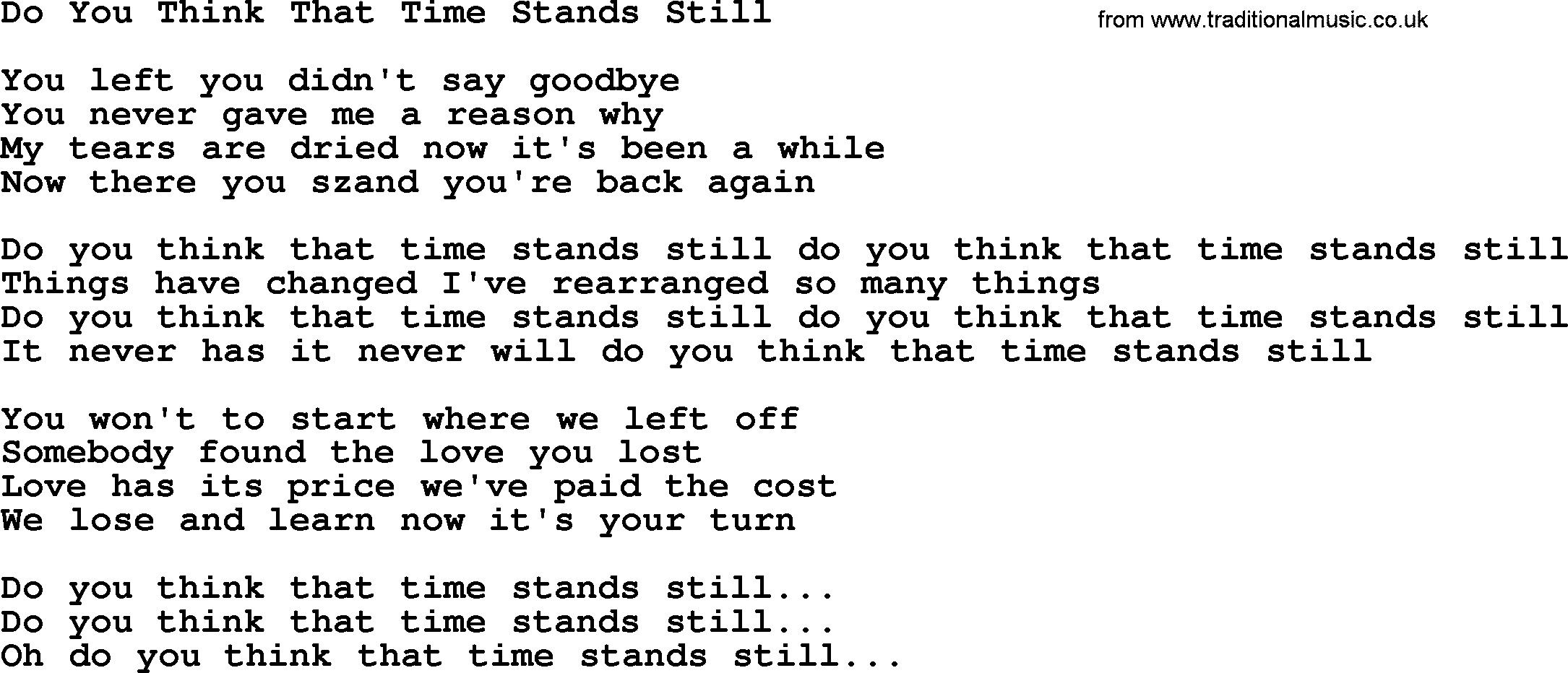 Dolly Parton song Do You Think That Time Stands Still.txt lyrics