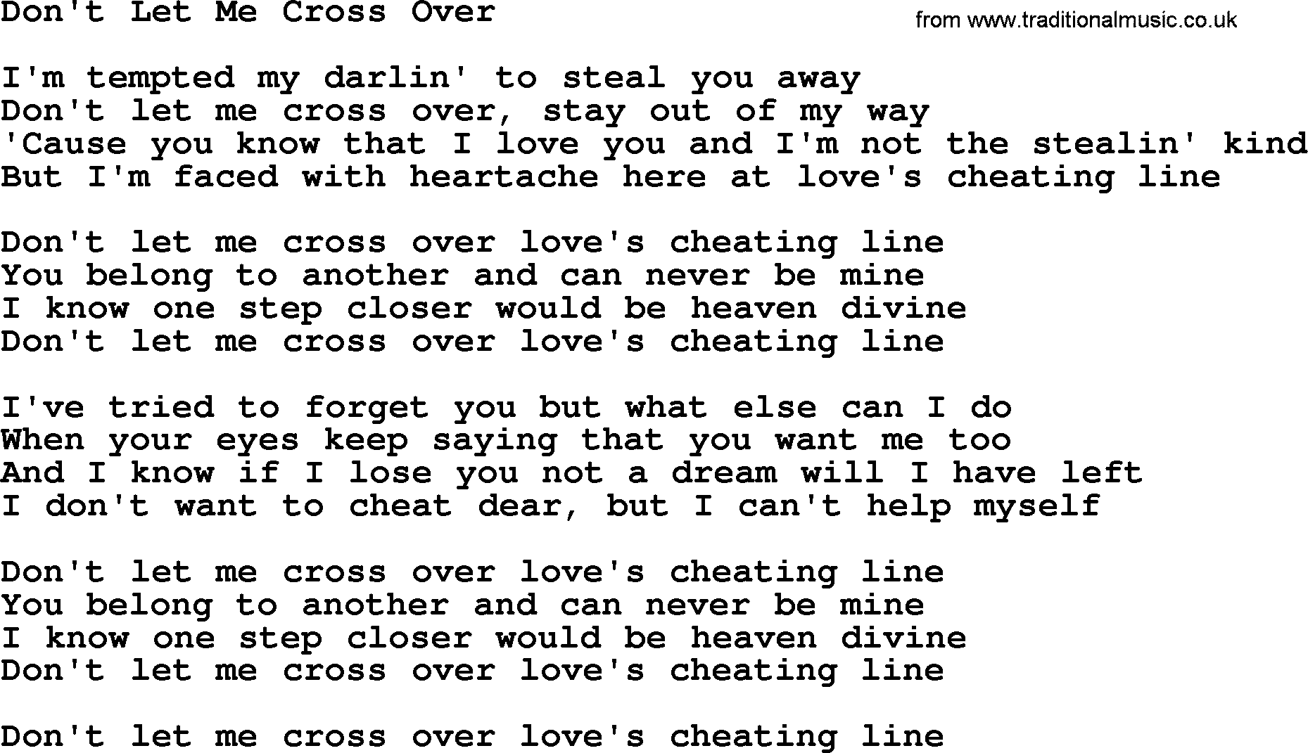 Dolly Parton song Don't Let Me Cross Over.txt lyrics