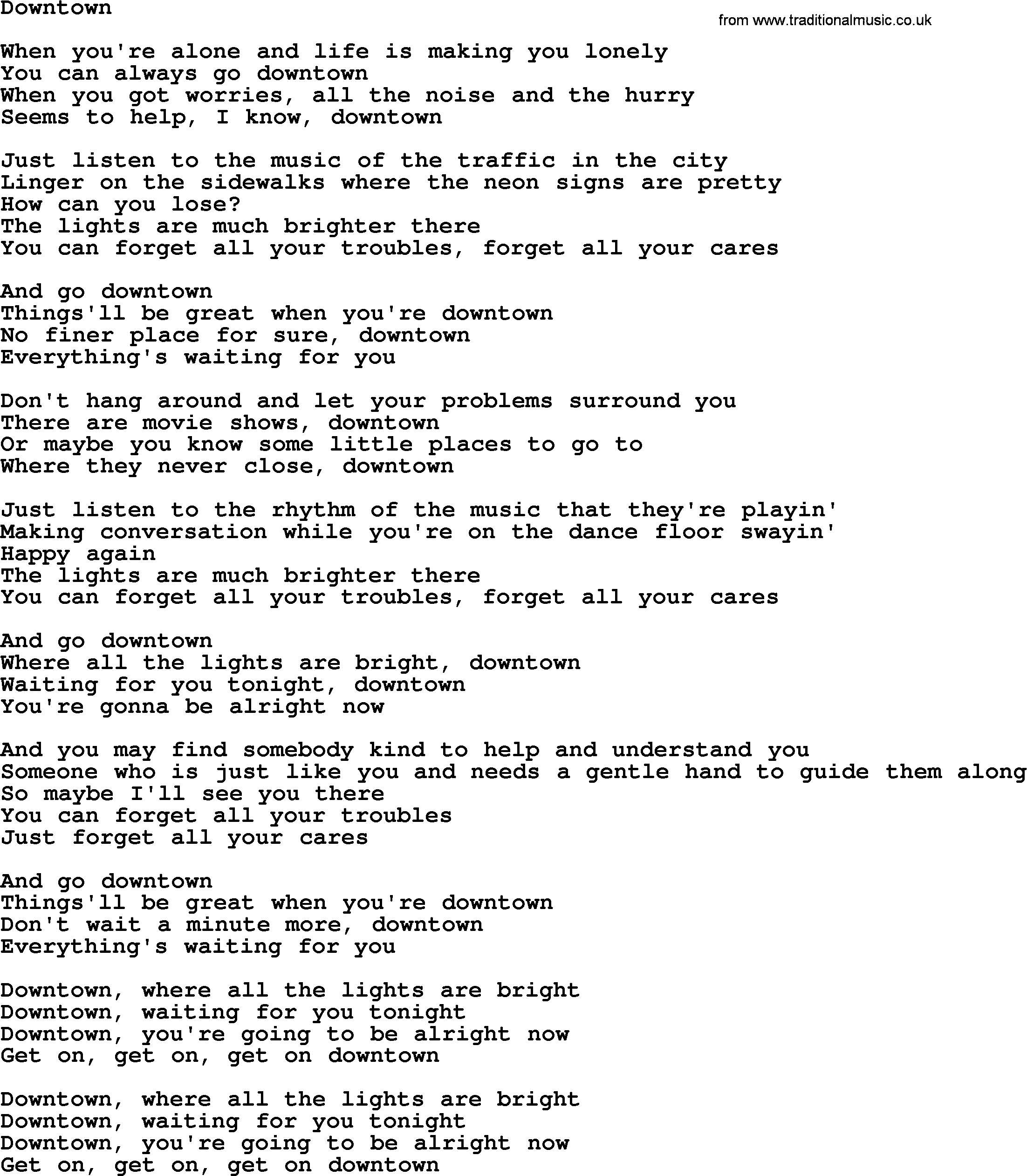Dolly Parton song Downtown.txt lyrics