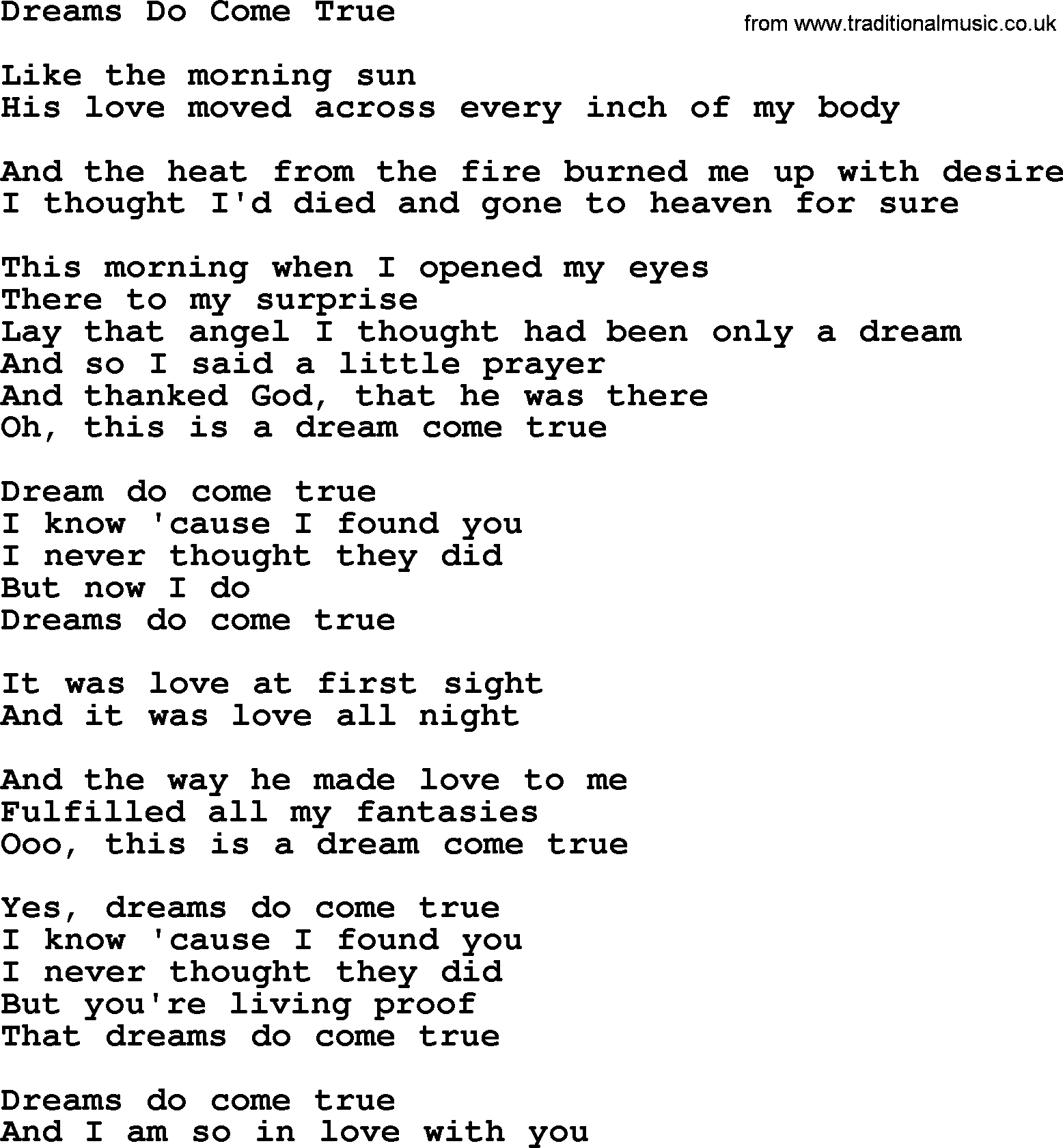 Dolly Parton song Dreams Do Come True.txt lyrics