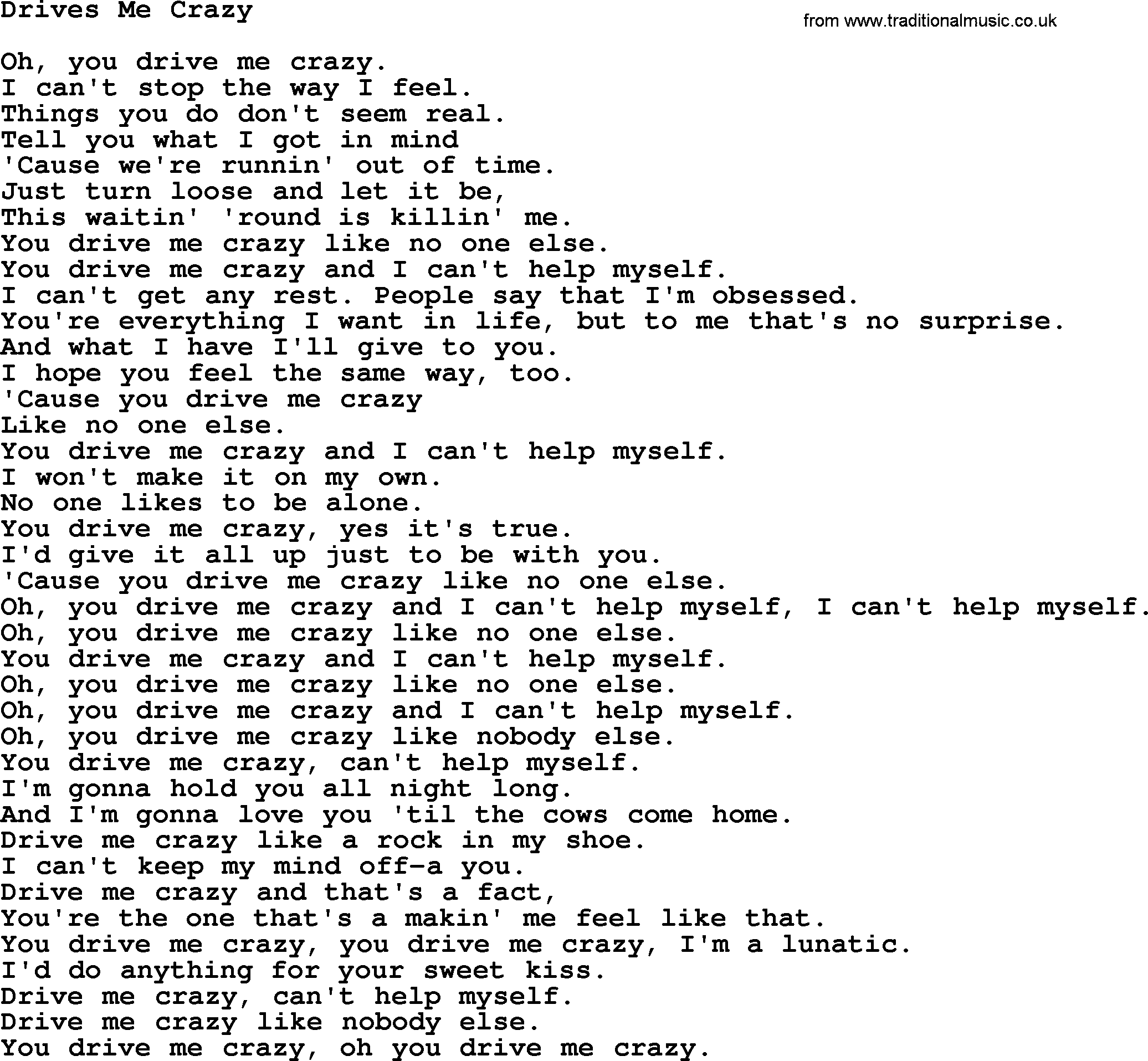 Dolly Parton song Drives Me Crazy.txt lyrics
