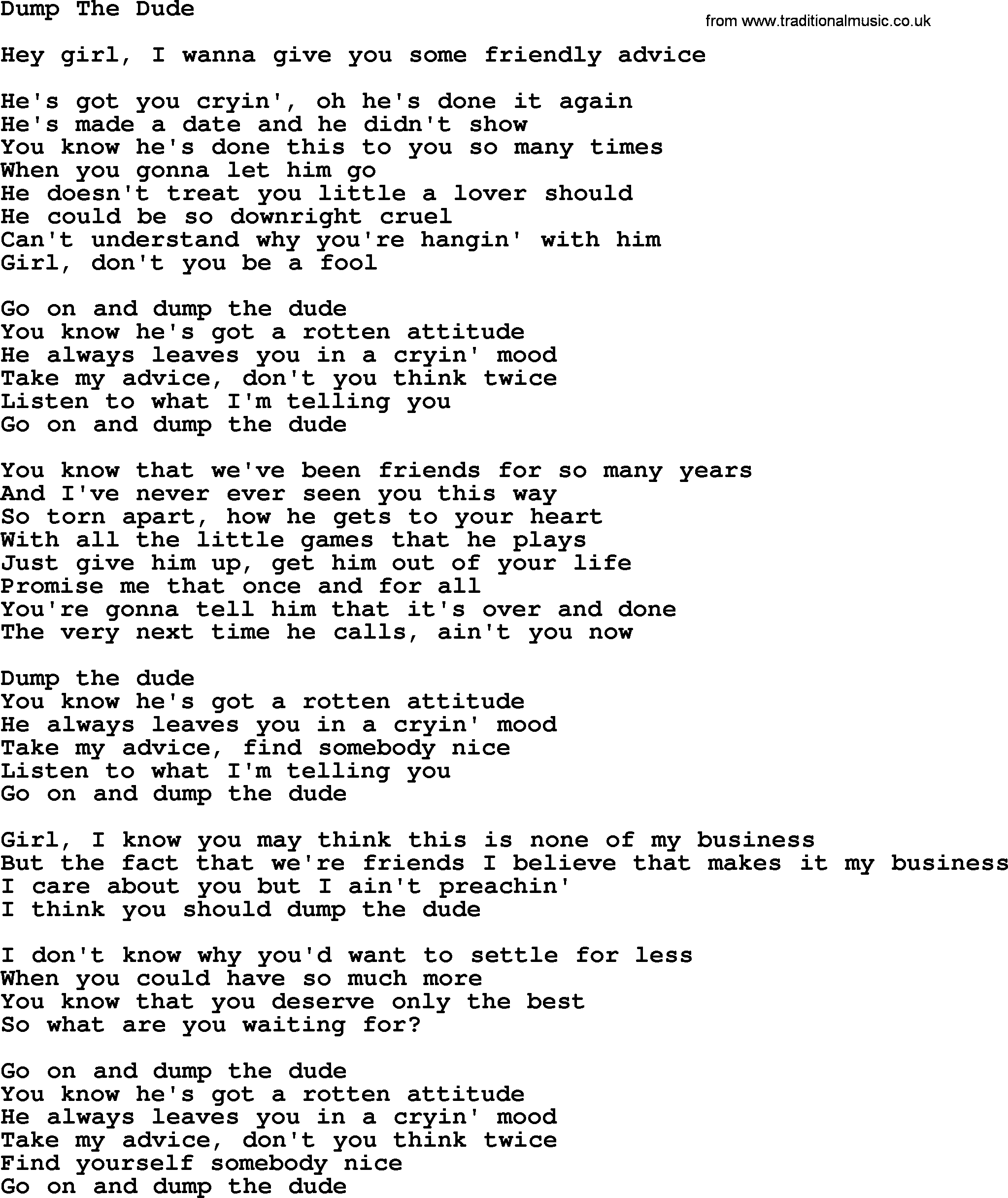 Dolly Parton song Dump The Dude.txt lyrics