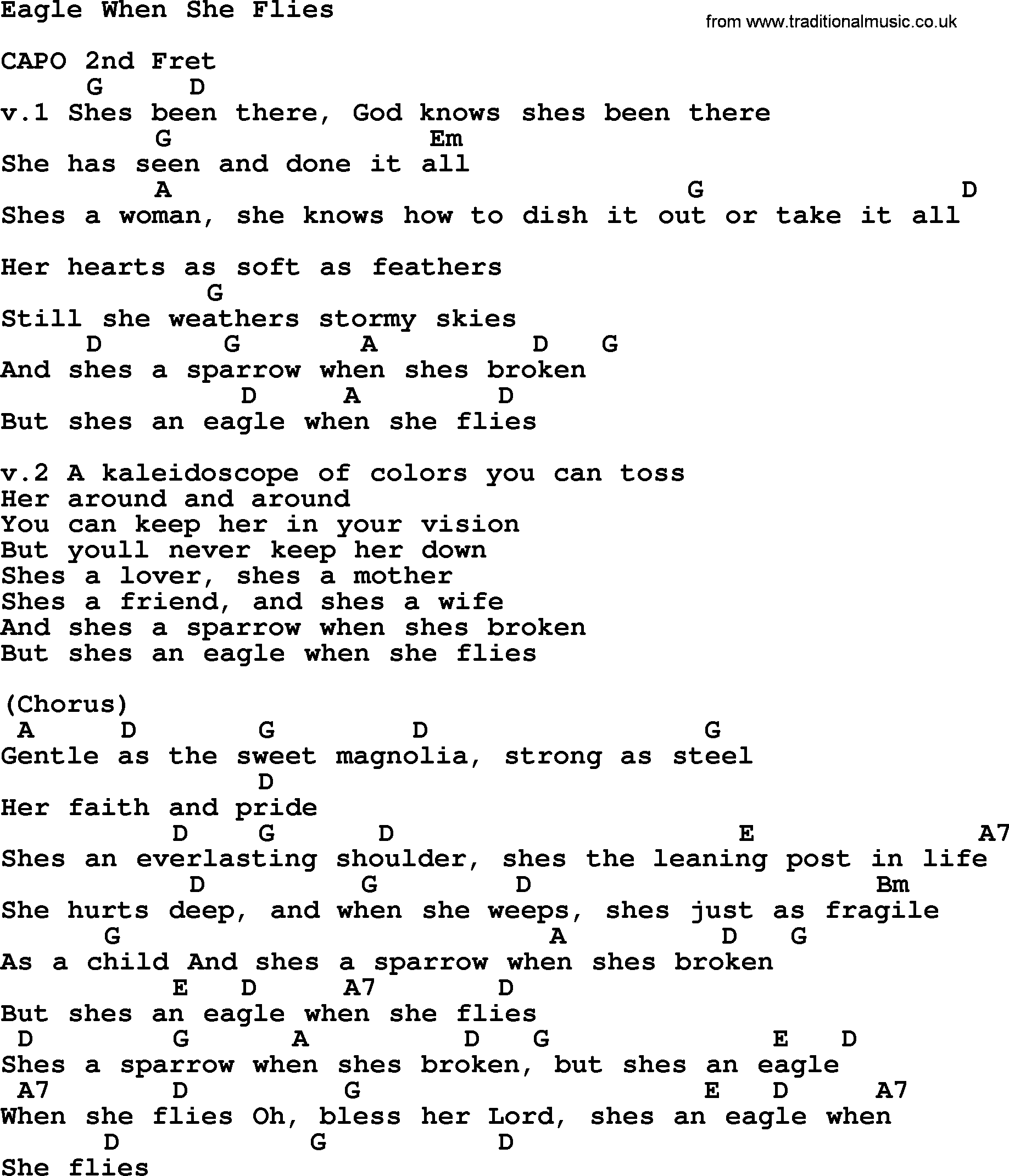 Dolly Parton song Eagle When She Flies, lyrics and chords