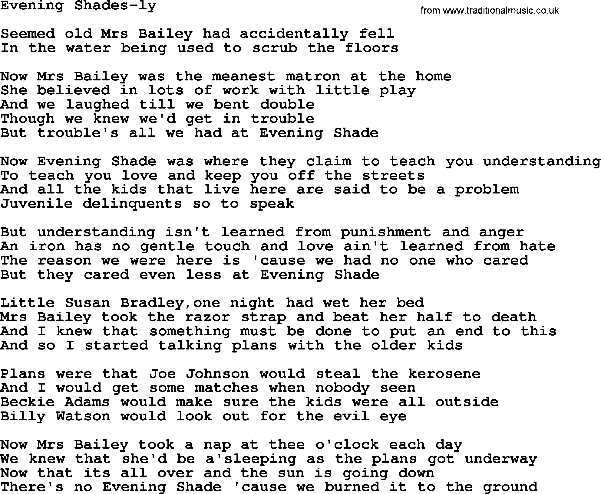 Dolly Parton song Evening Shades-ly.txt lyrics