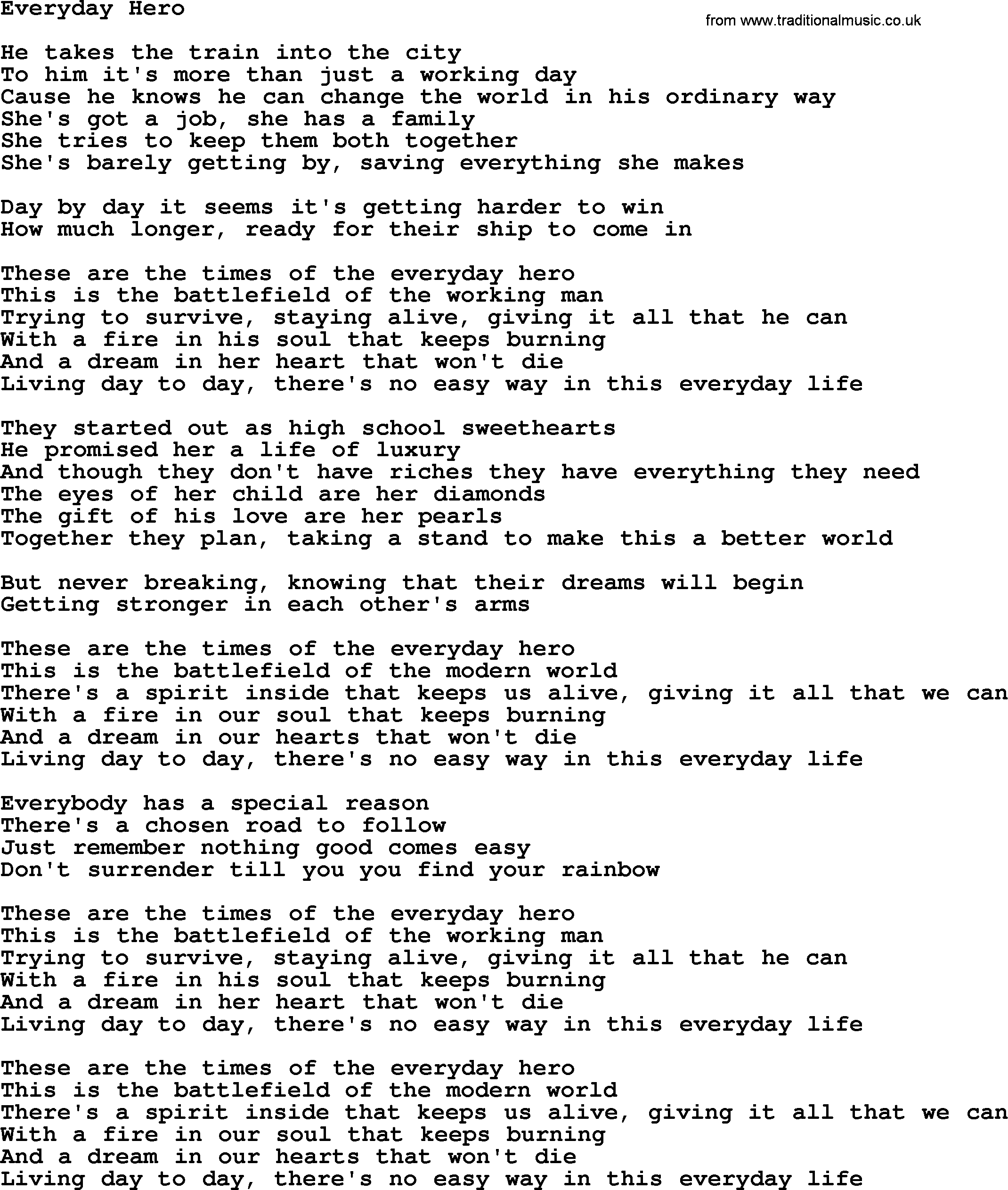 Dolly Parton song Everyday Hero.txt lyrics