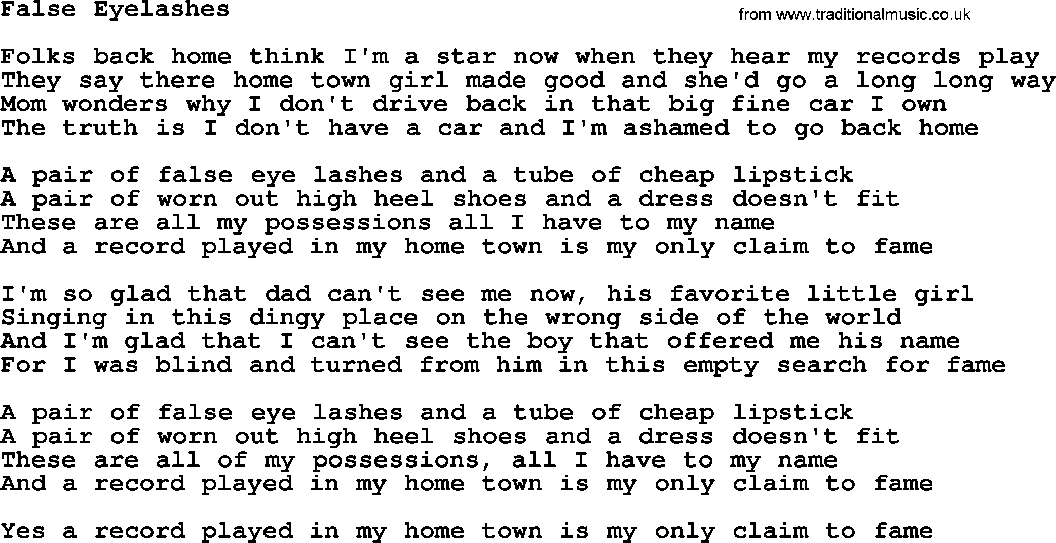 Dolly Parton song False Eyelashes.txt lyrics