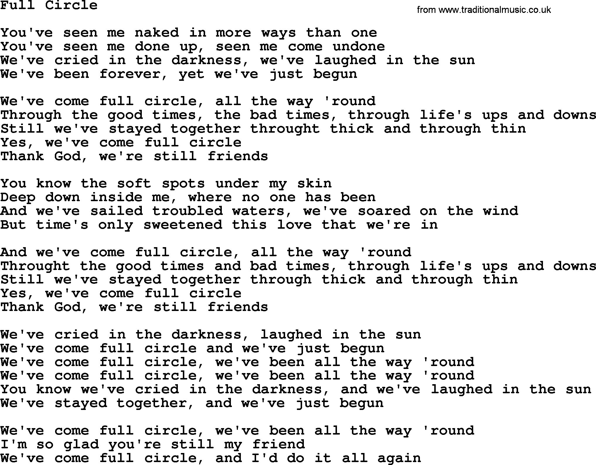Dolly Parton song Full Circle.txt lyrics