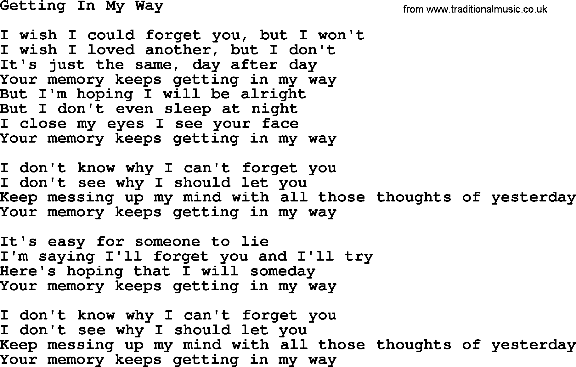 Dolly Parton song Getting In My Way.txt lyrics