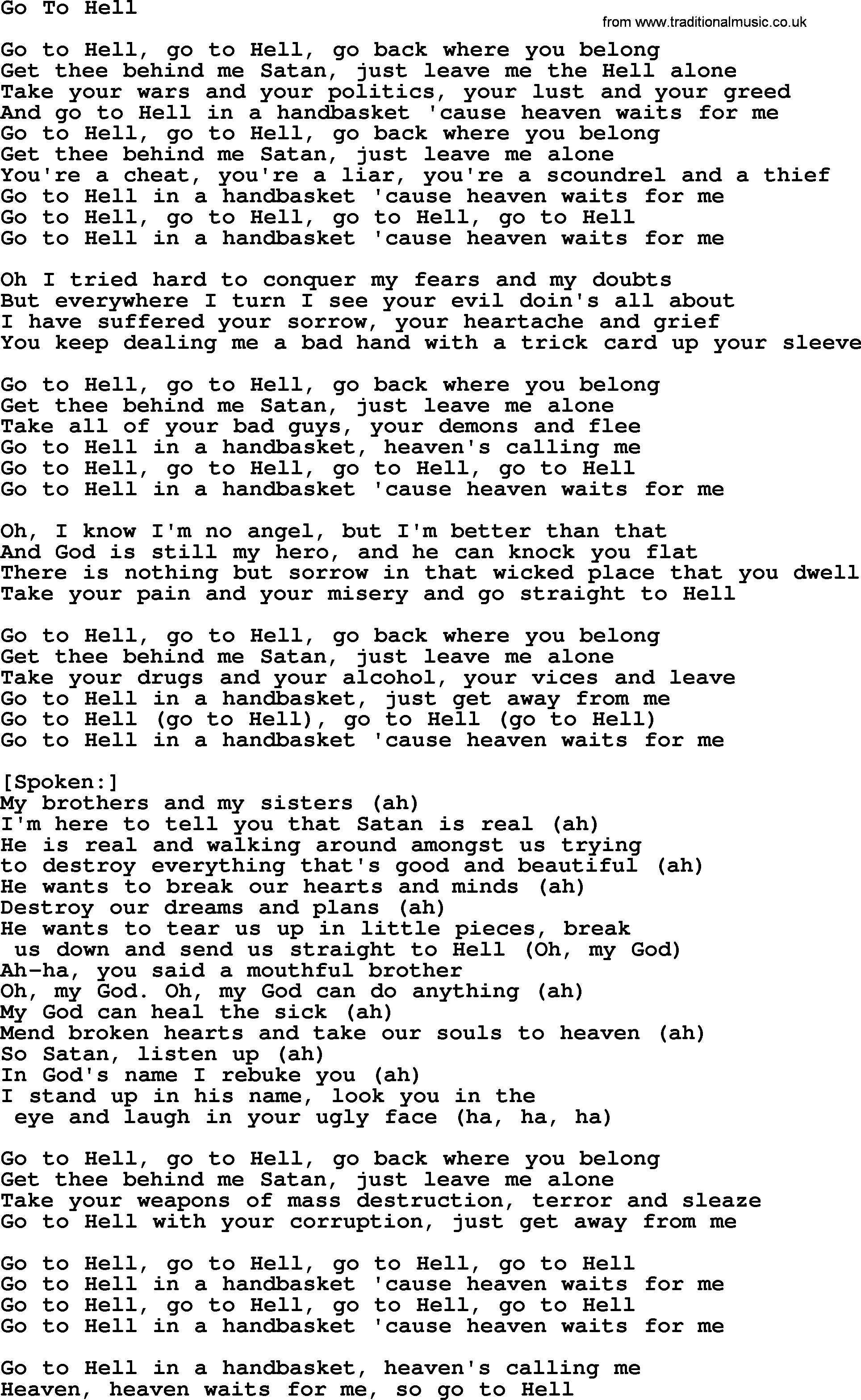 Dolly Parton song Go To Hell.txt lyrics