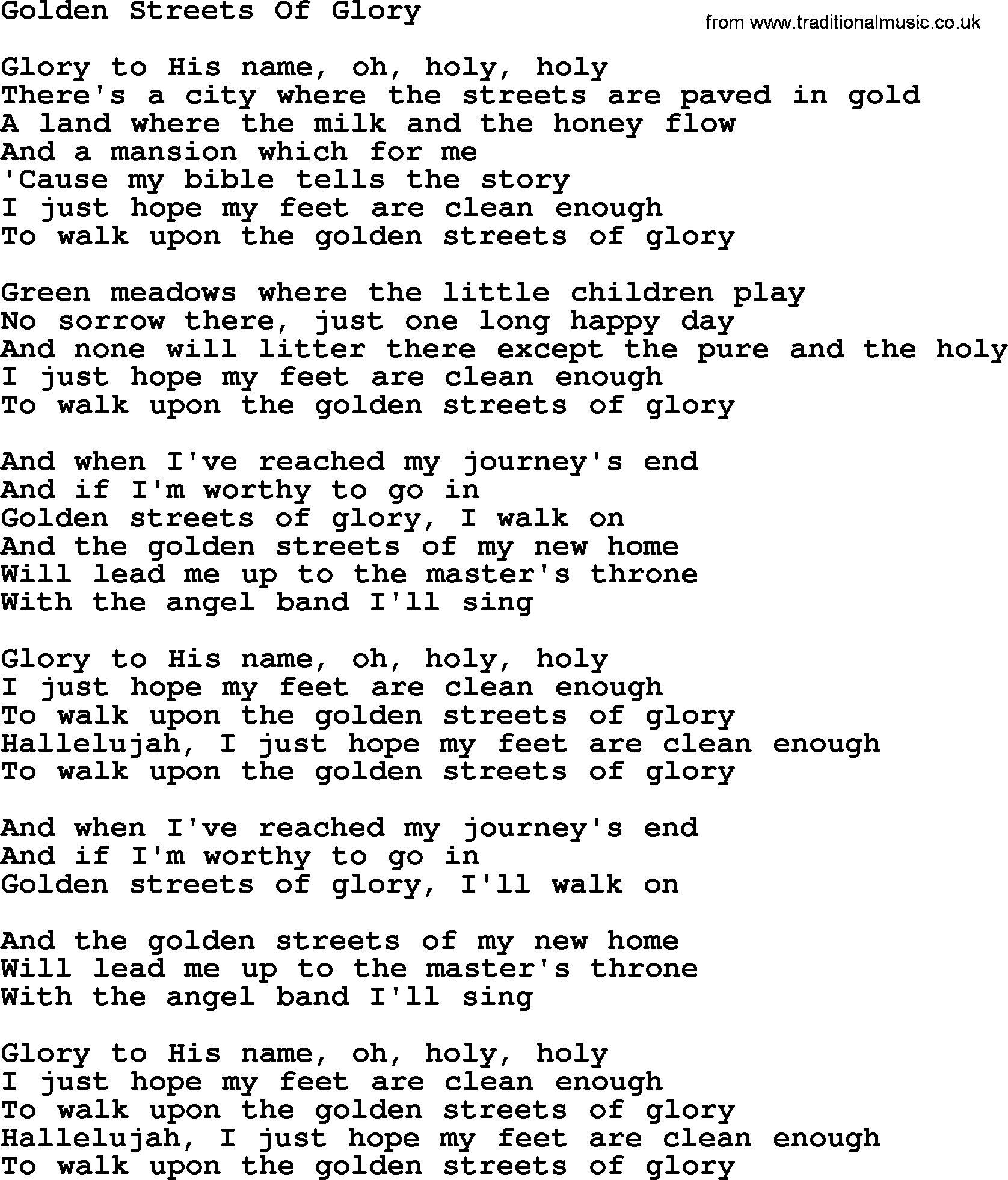 Dolly Parton song Golden Streets Of Glory.txt lyrics