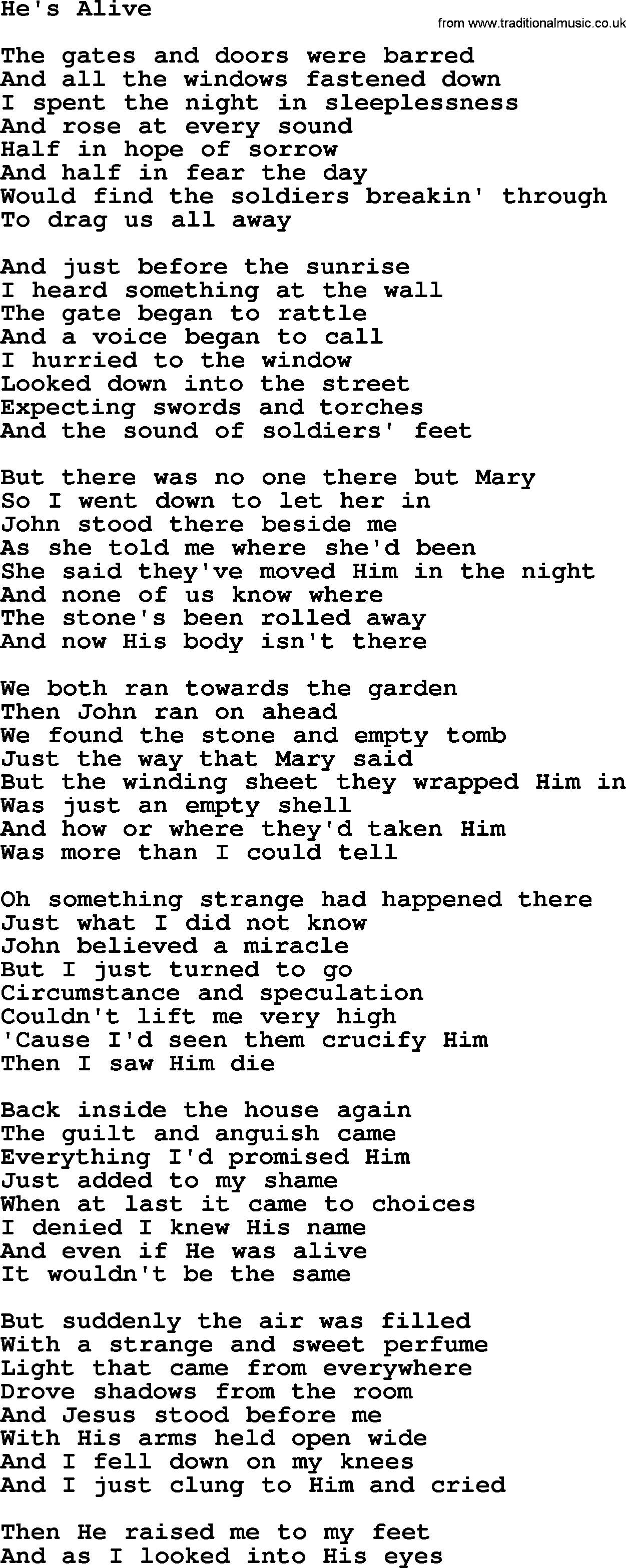 Dolly Parton song He's Alive.txt lyrics