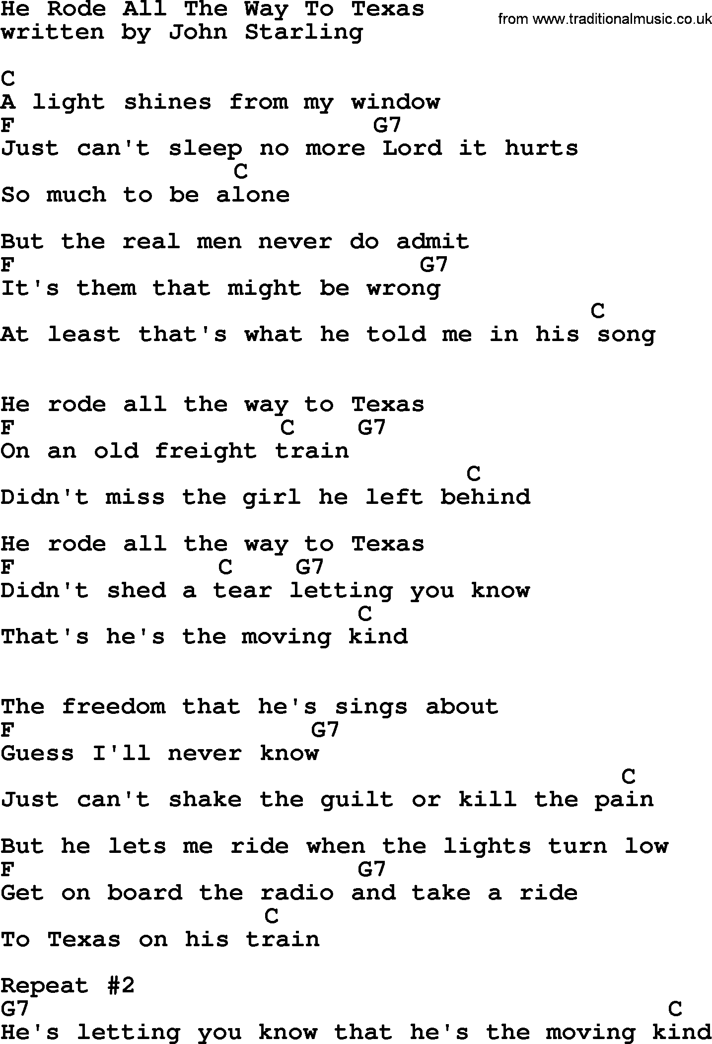 Dolly Parton song He Rode All The Way To Texas, lyrics and chords