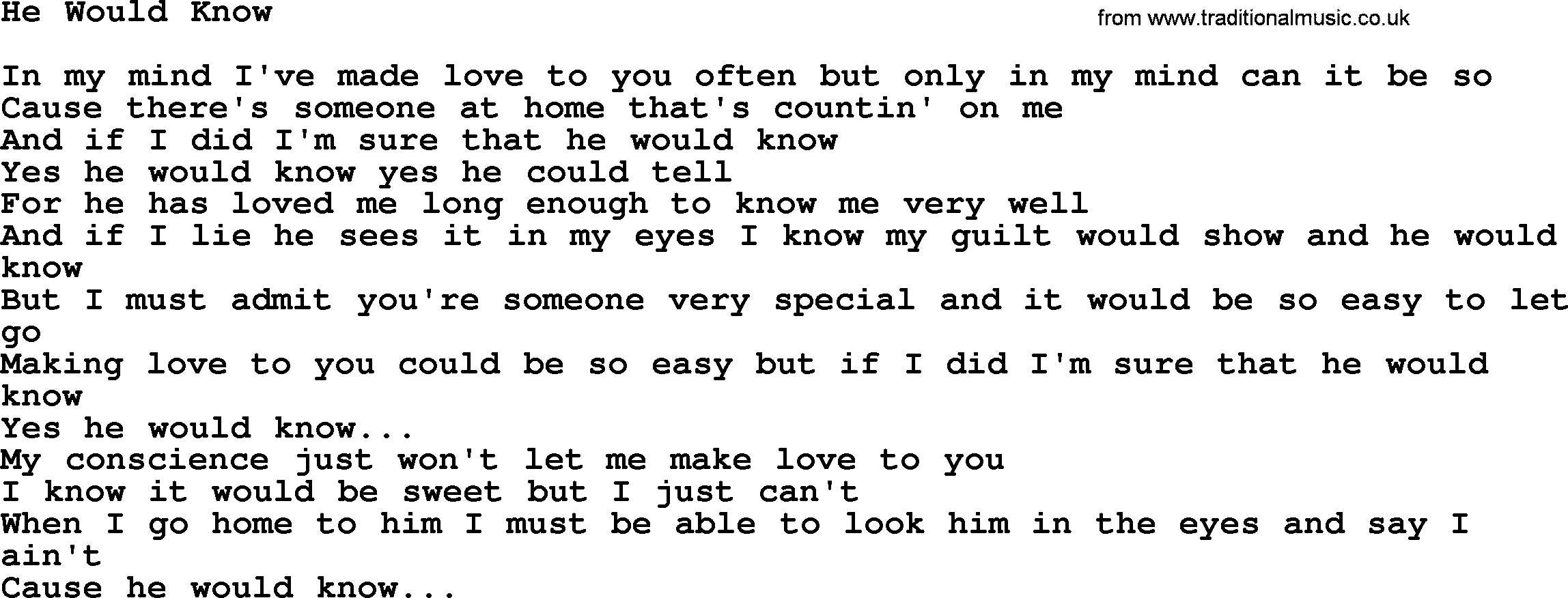 Dolly Parton song He Would Know.txt lyrics