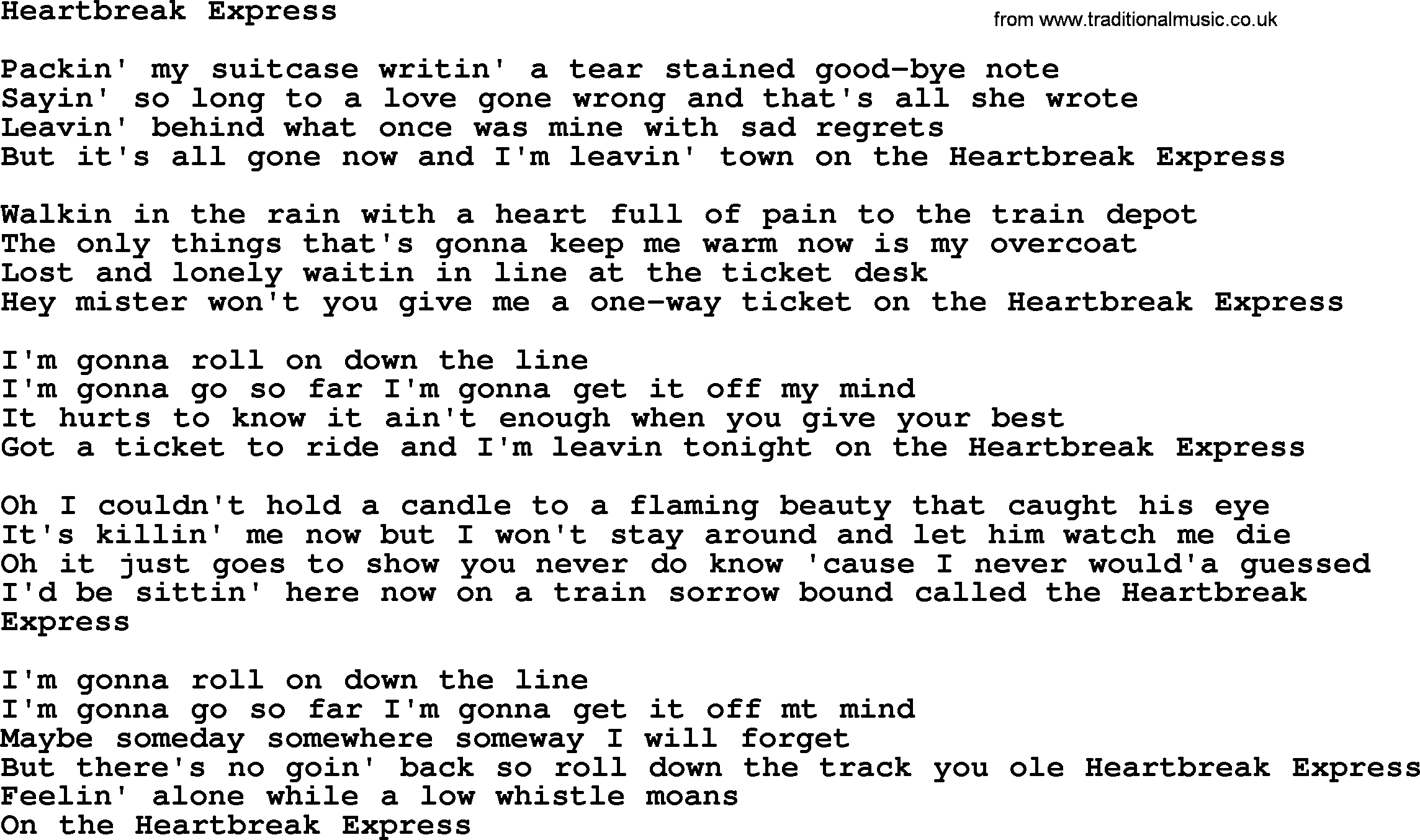 Dolly Parton song Heartbreak Express.txt lyrics