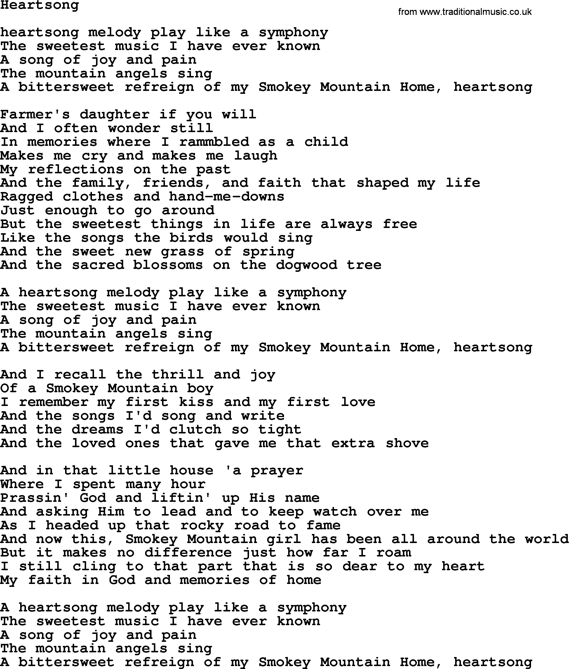 Dolly Parton song Heartsong.txt lyrics