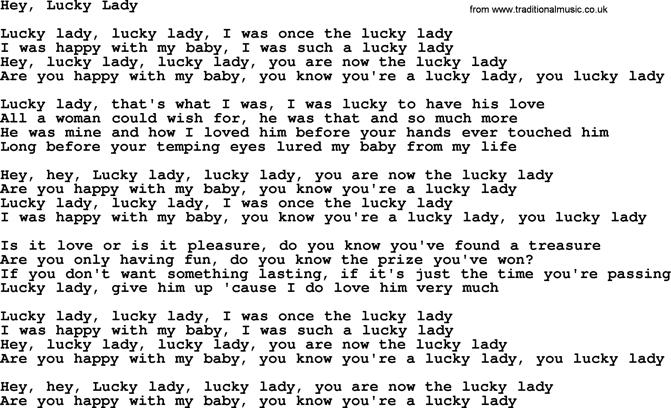 Dolly Parton song Hey, Lucky Lady.txt lyrics