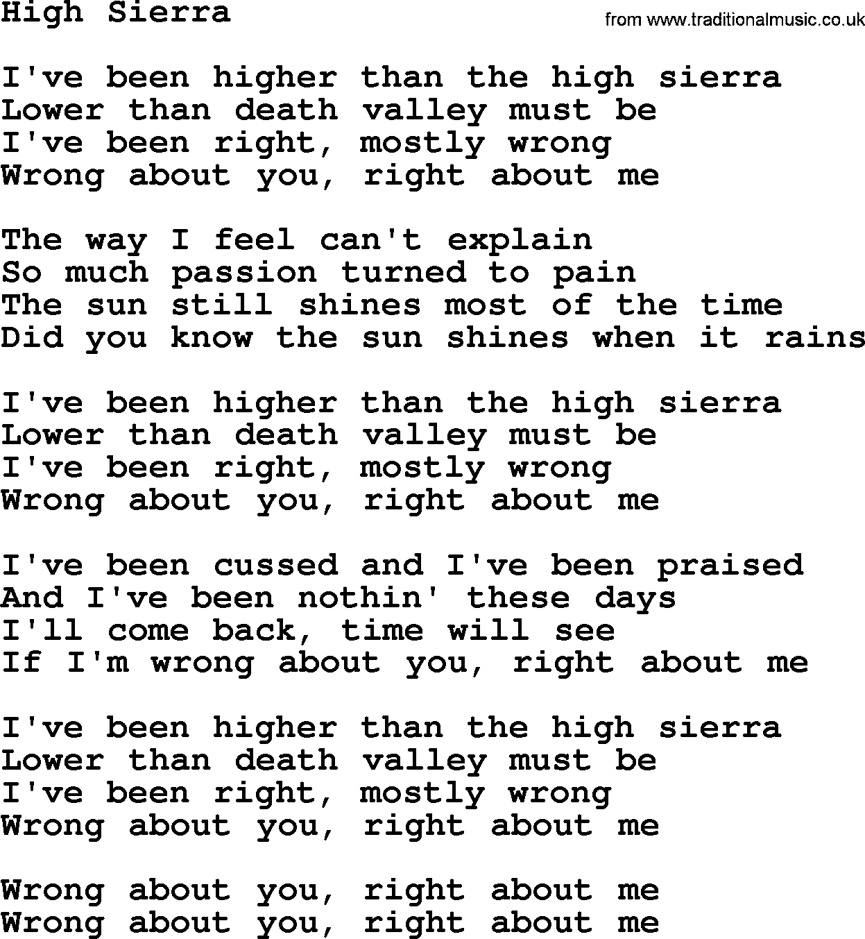 Dolly Parton song High Sierra.txt lyrics
