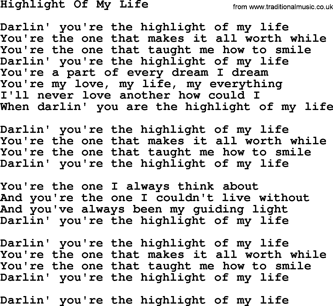 Dolly Parton song Highlight Of My Life.txt lyrics