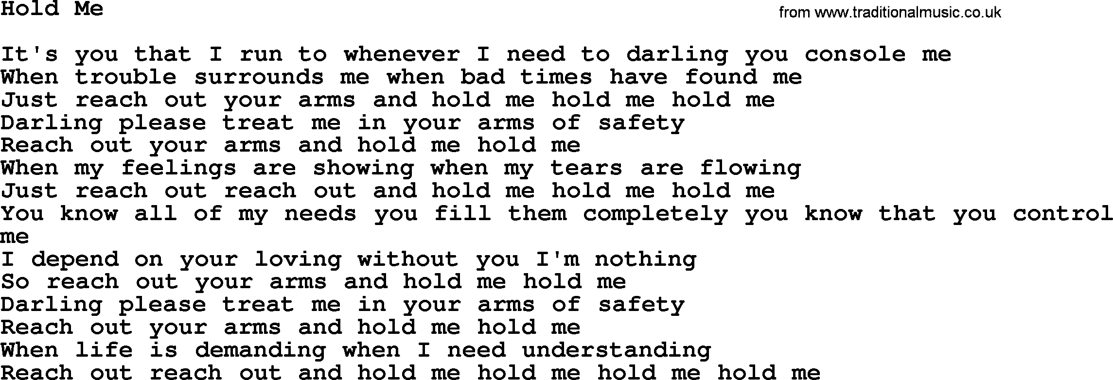 Dolly Parton song Hold Me.txt lyrics