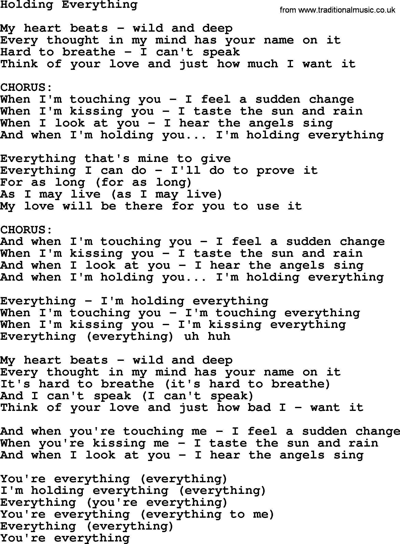 Dolly Parton song Holding Everything.txt lyrics
