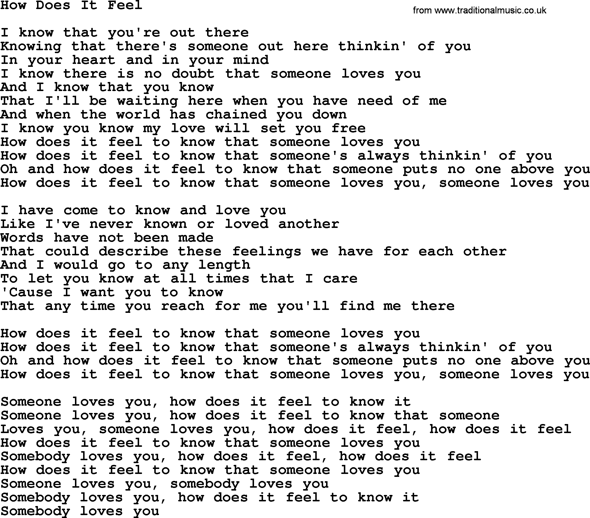 Dolly Parton song How Does It Feel.txt lyrics