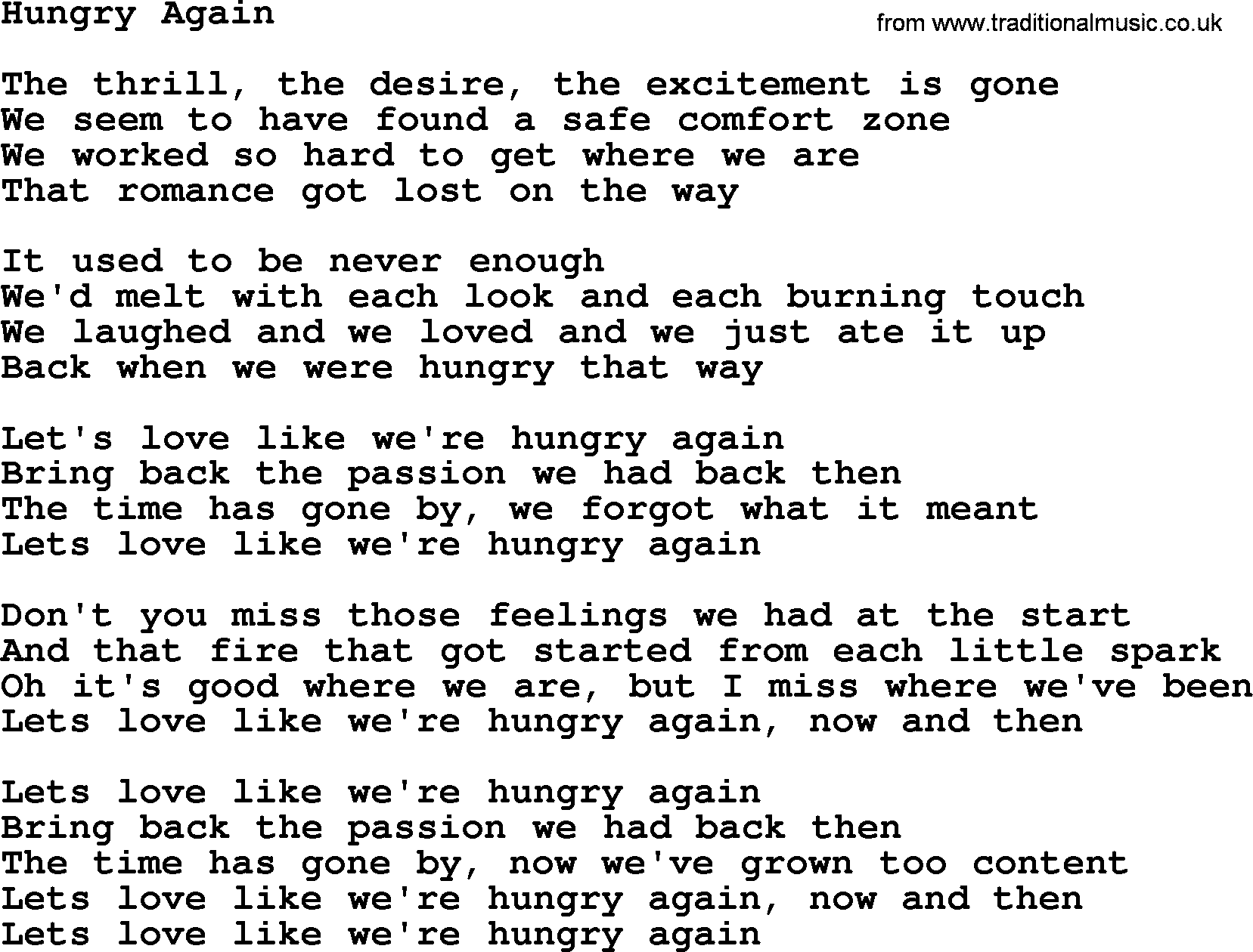 Dolly Parton song Hungry Again.txt lyrics