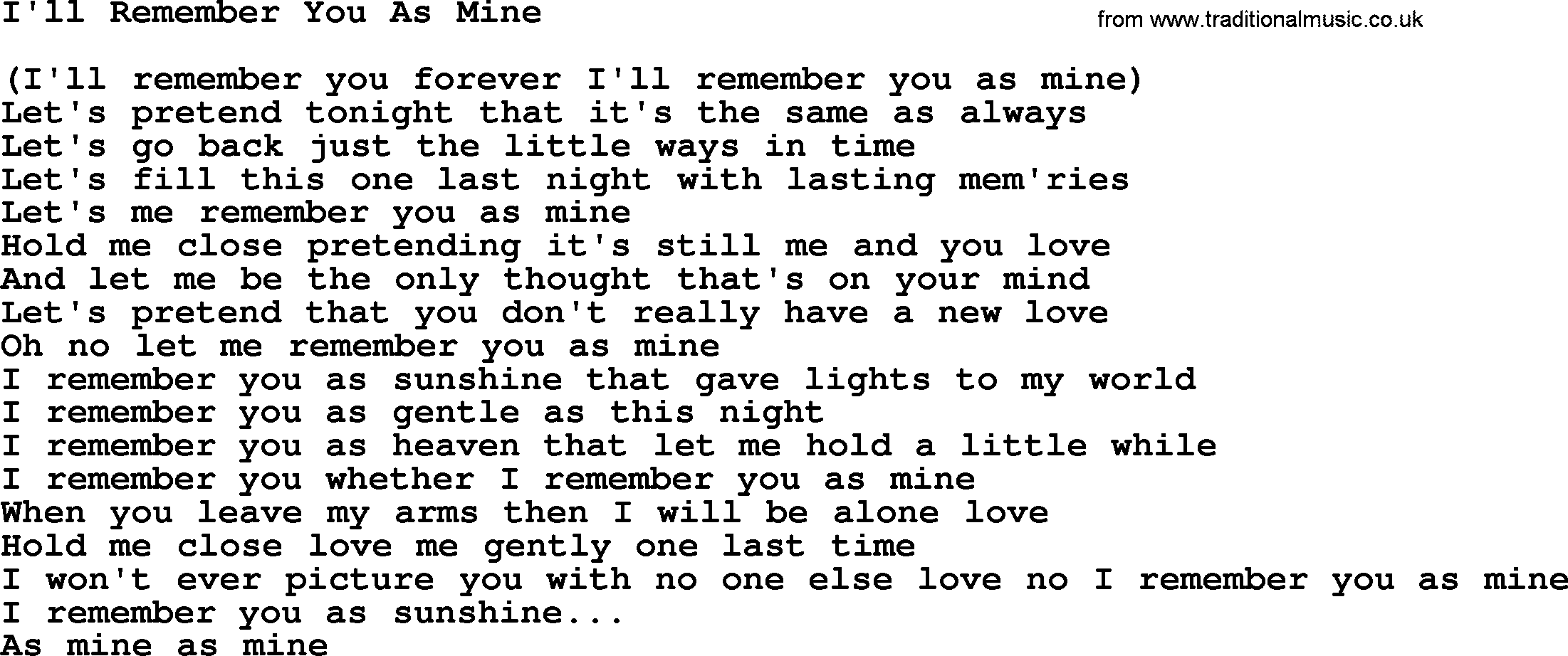 Dolly Parton song I'll Remember You As Mine.txt lyrics