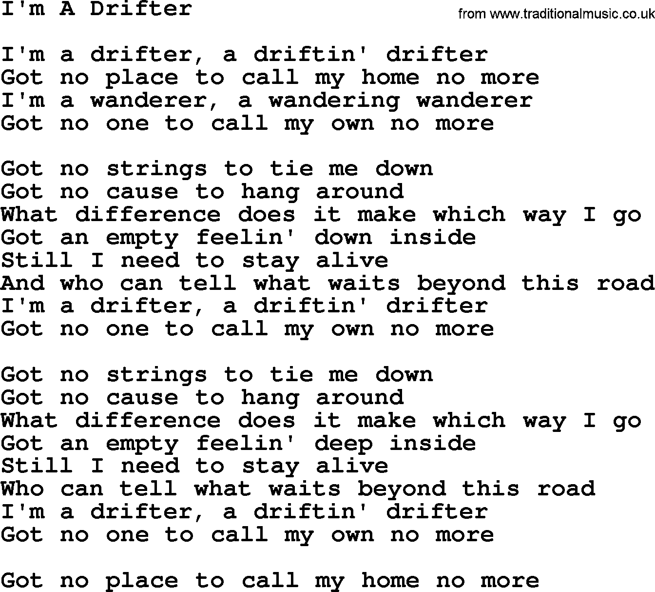 Dolly Parton song I'm A Drifter.txt lyrics