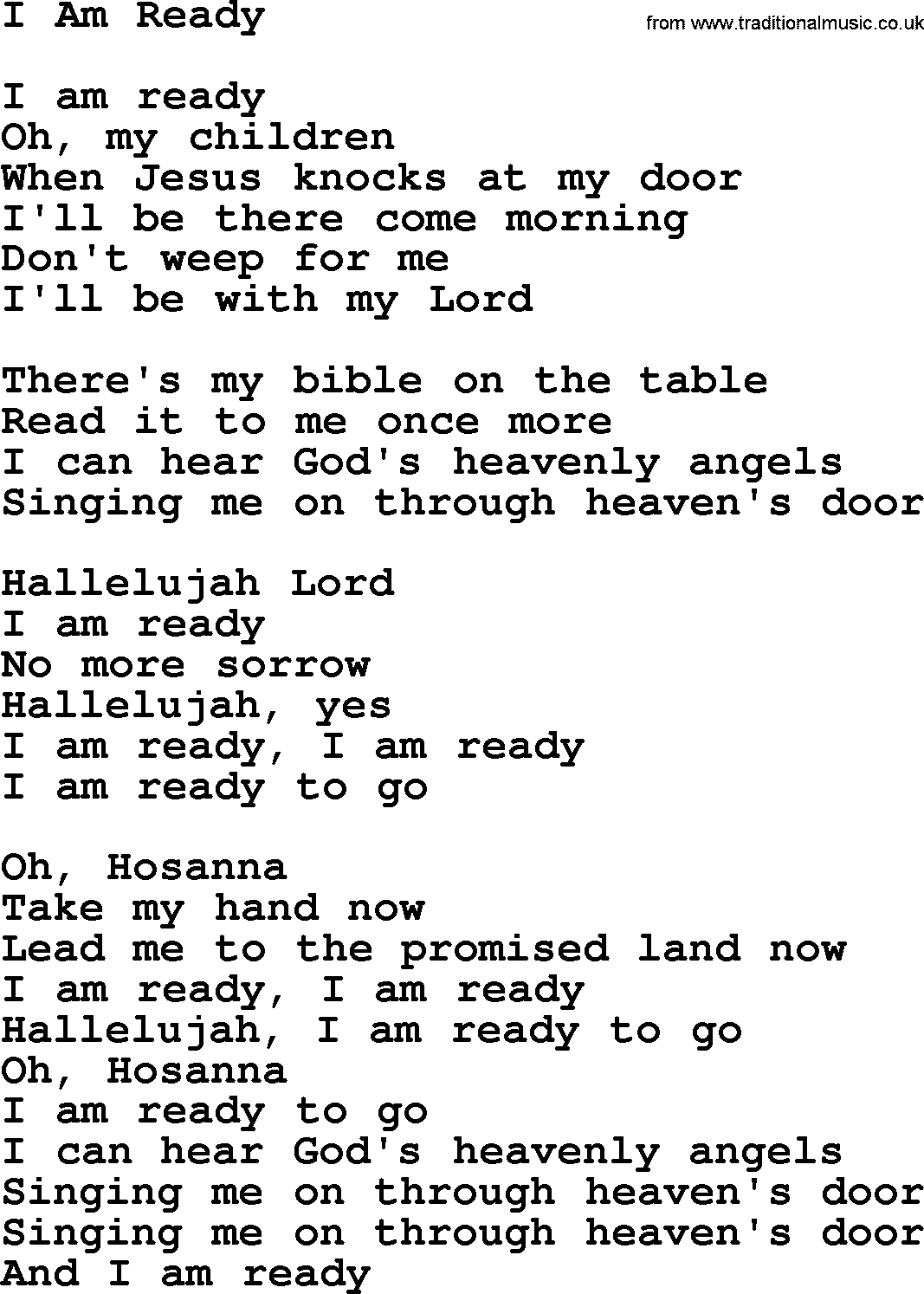 Dolly Parton song I Am Ready.txt lyrics