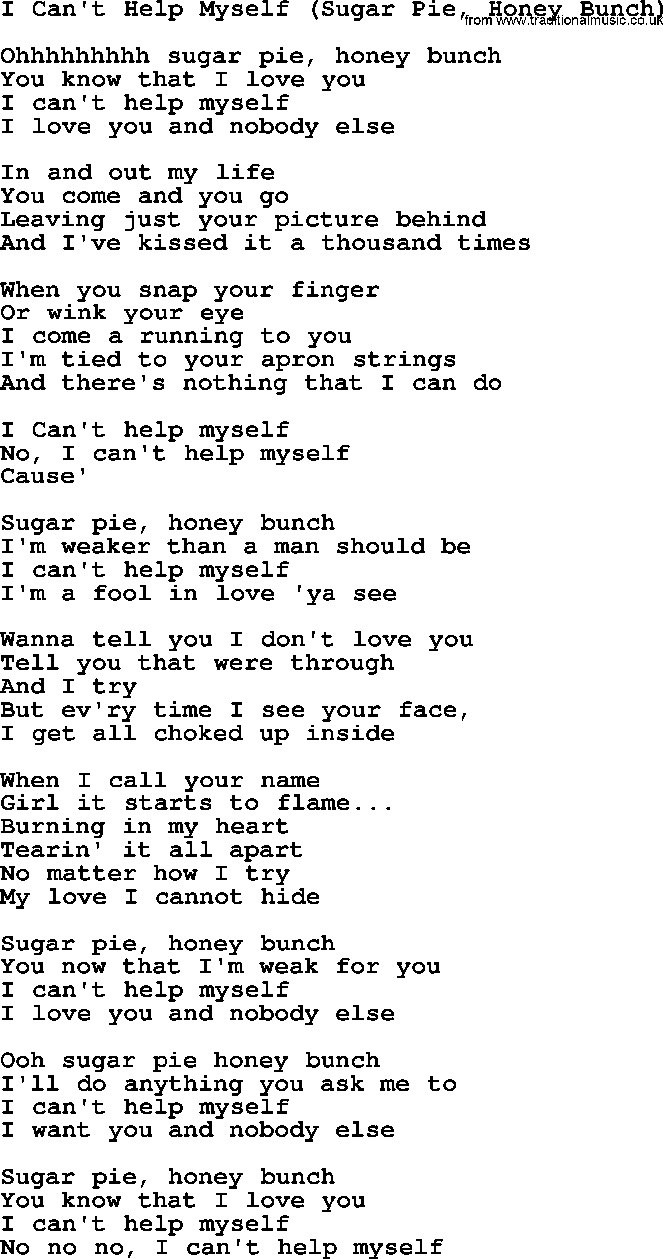 Dolly Parton song I Can't Help Myself (Sugar Pie, Honey Bunch).txt lyrics