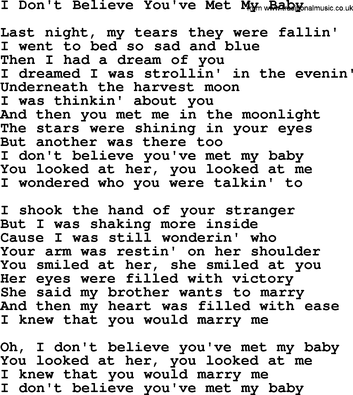 Dolly Parton song I Don't Believe You've Met My Baby.txt lyrics