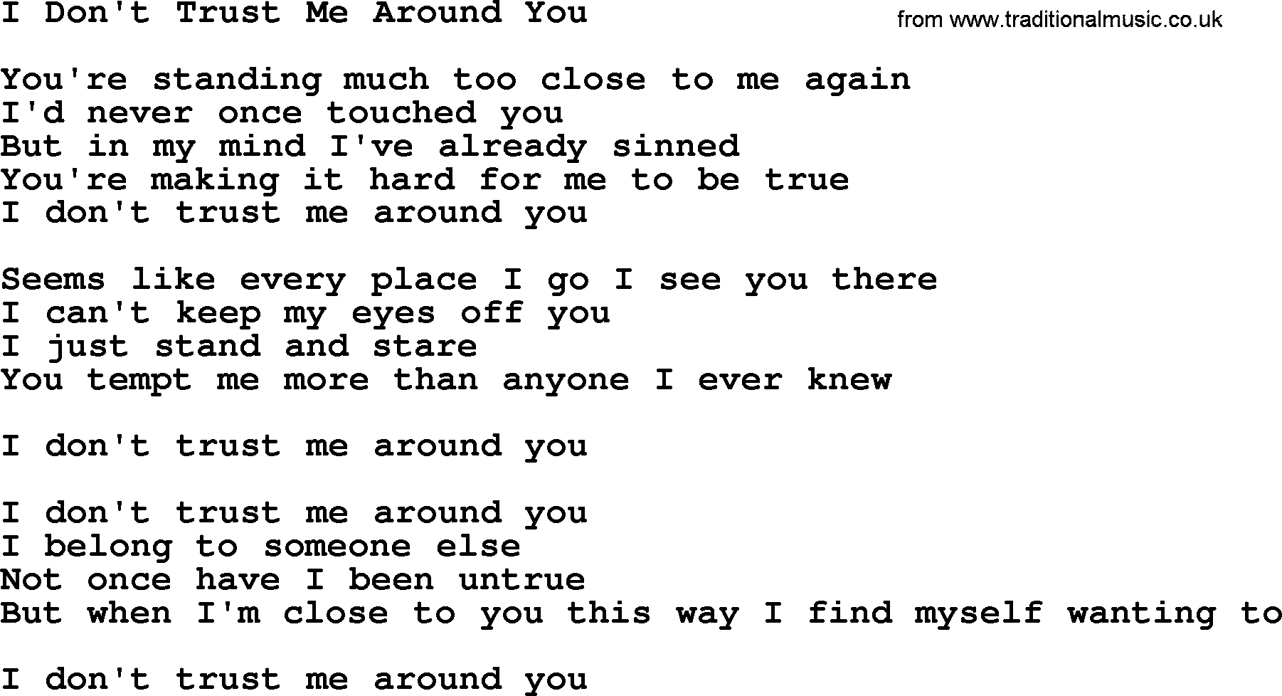 Dolly Parton song I Don't Trust Me Around You.txt lyrics