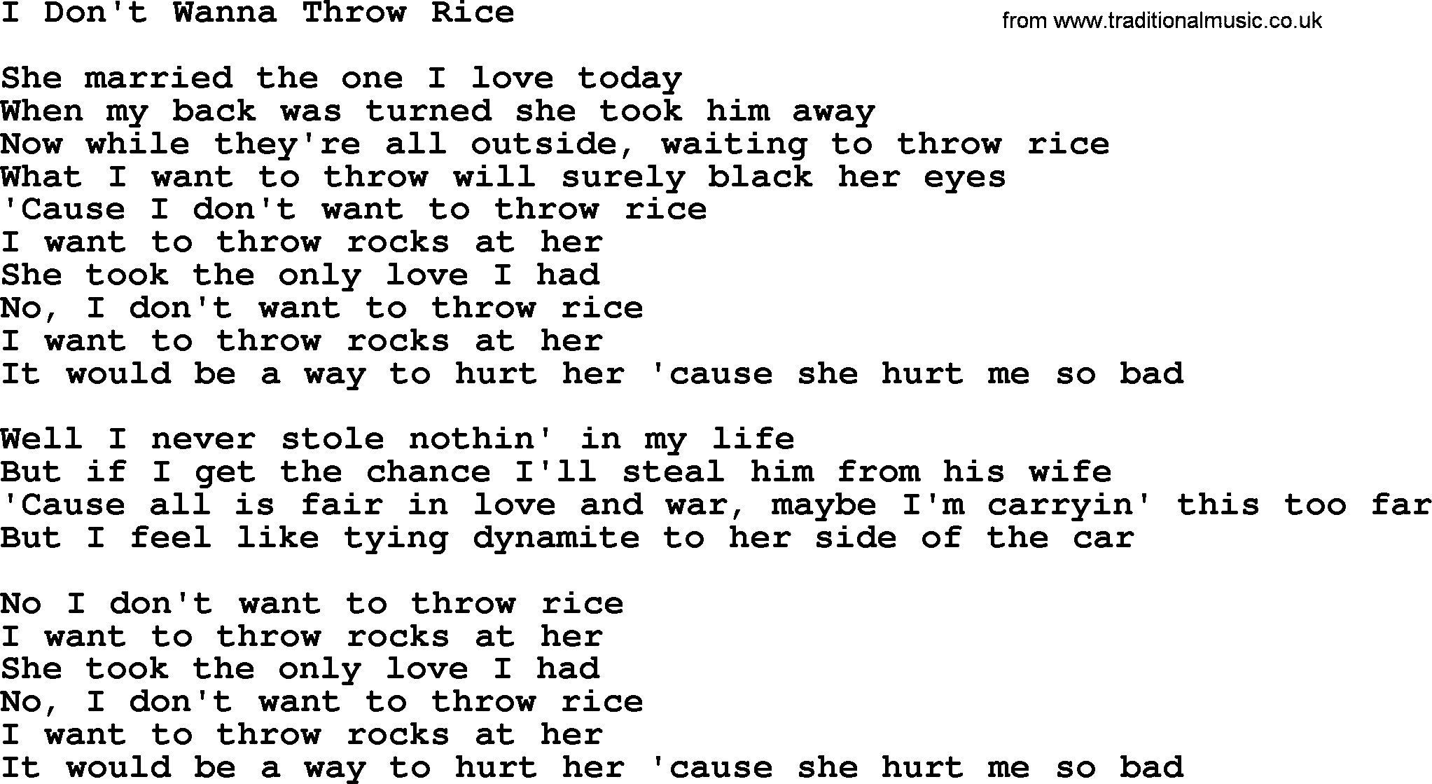 Dolly Parton song I Don't Wanna Throw Rice.txt lyrics